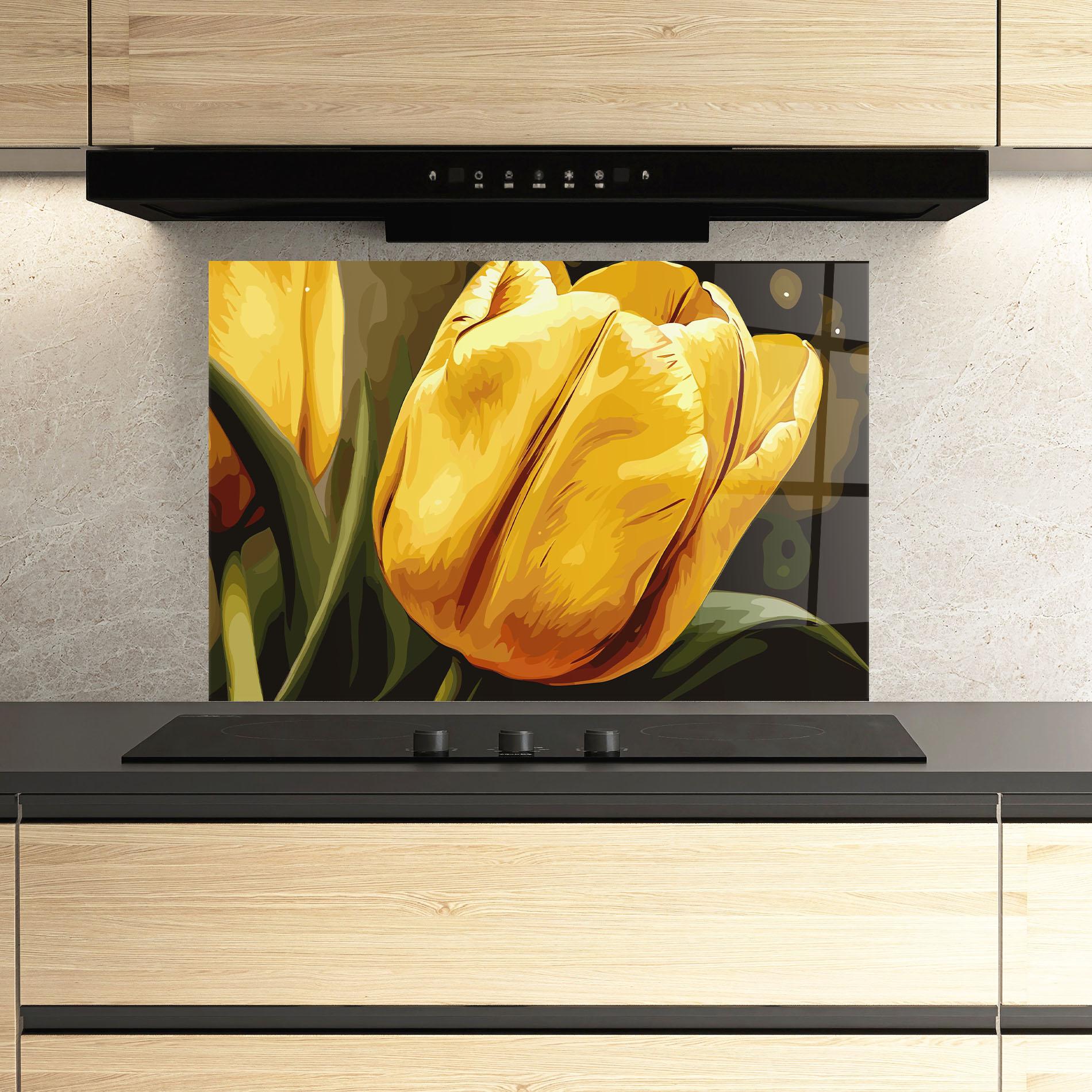 Küchenrückwand Glas Big Yellow Tulip mockup 3