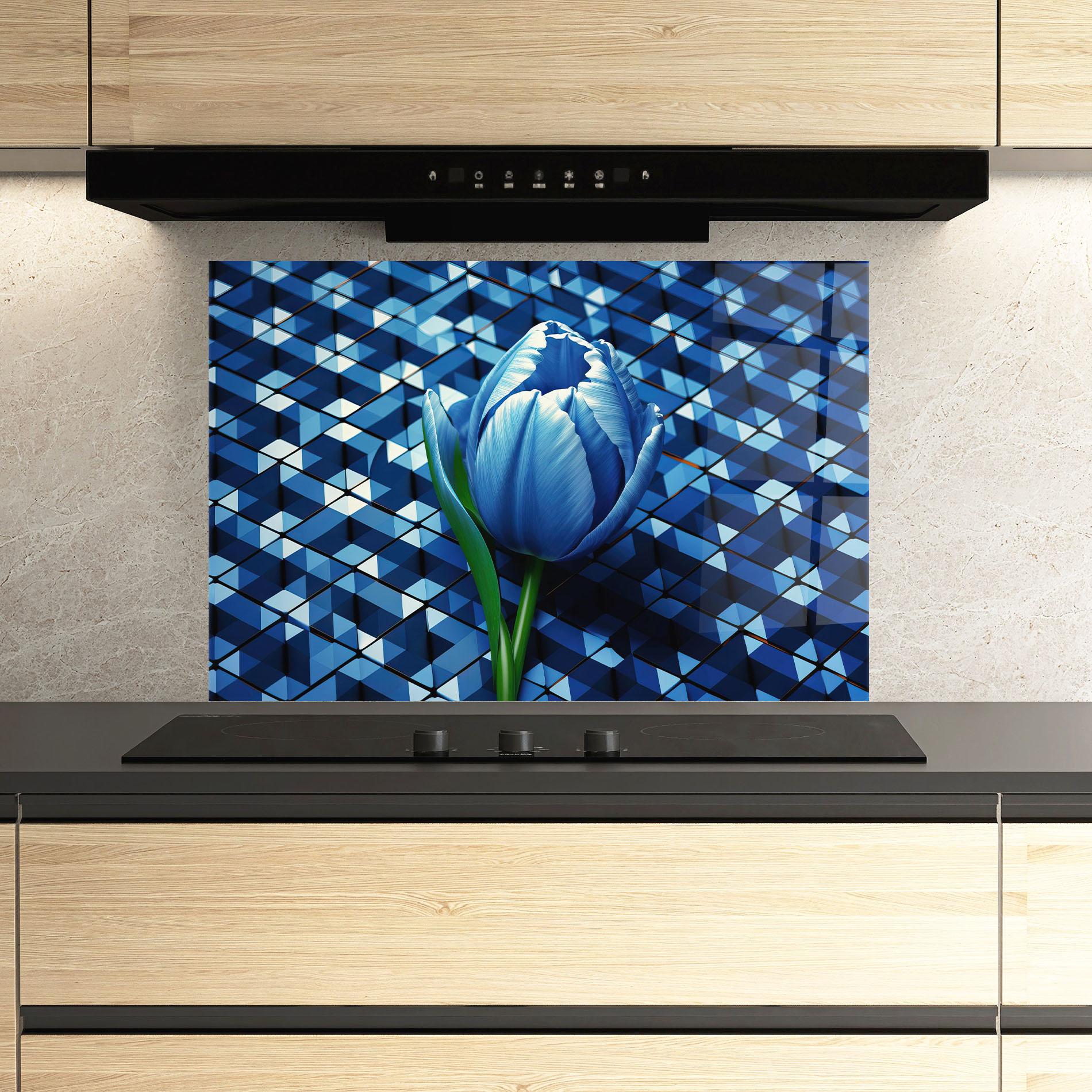 Küchenrückwand Glas Blue Tulip mockup 3