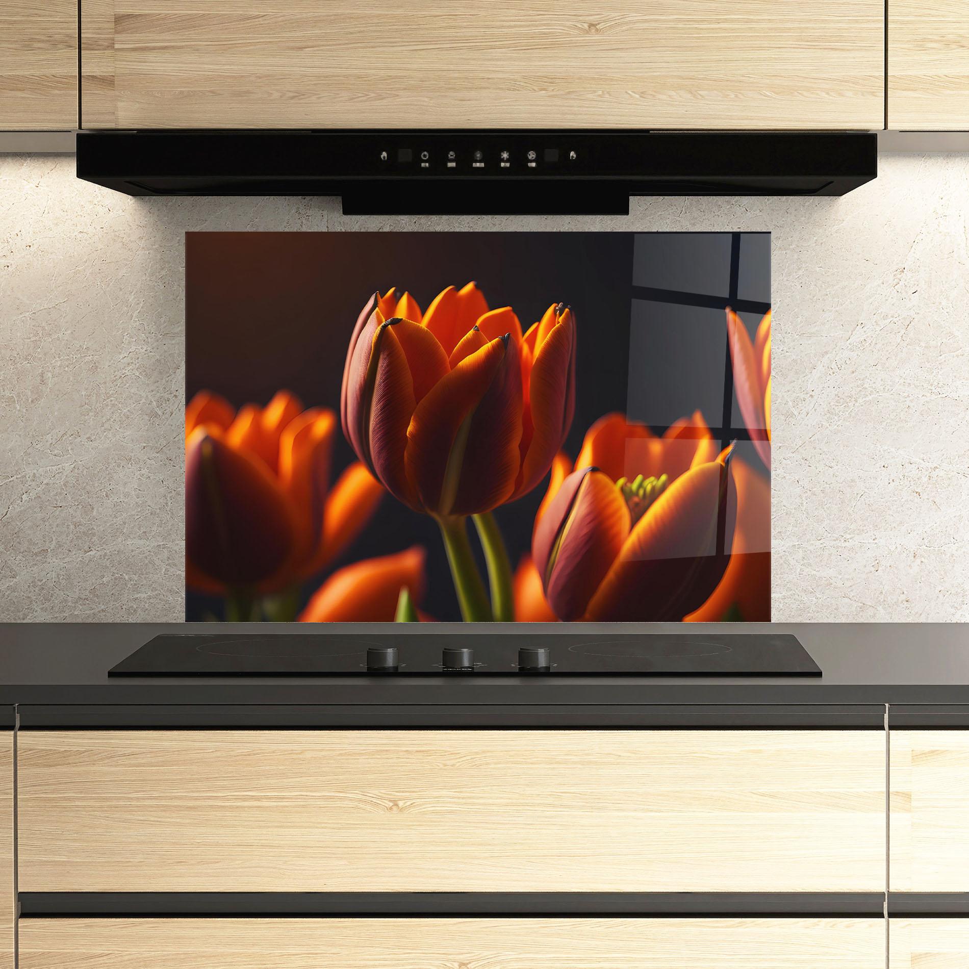 Küchenrückwand Glas Close Up Orange Tulip mockup 3