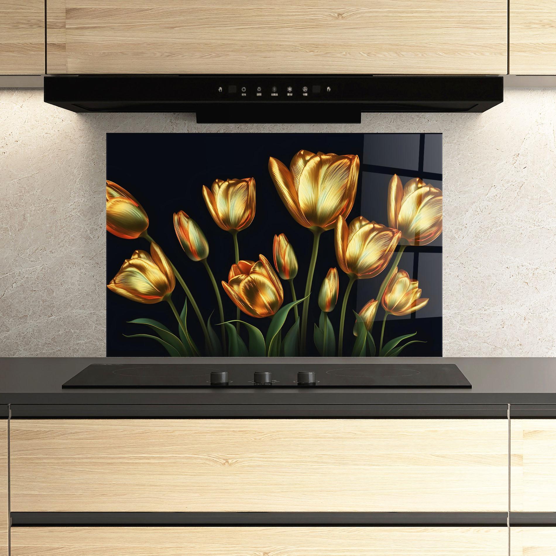 Küchenrückwand Glas Gold Pretty Tulips mockup 3