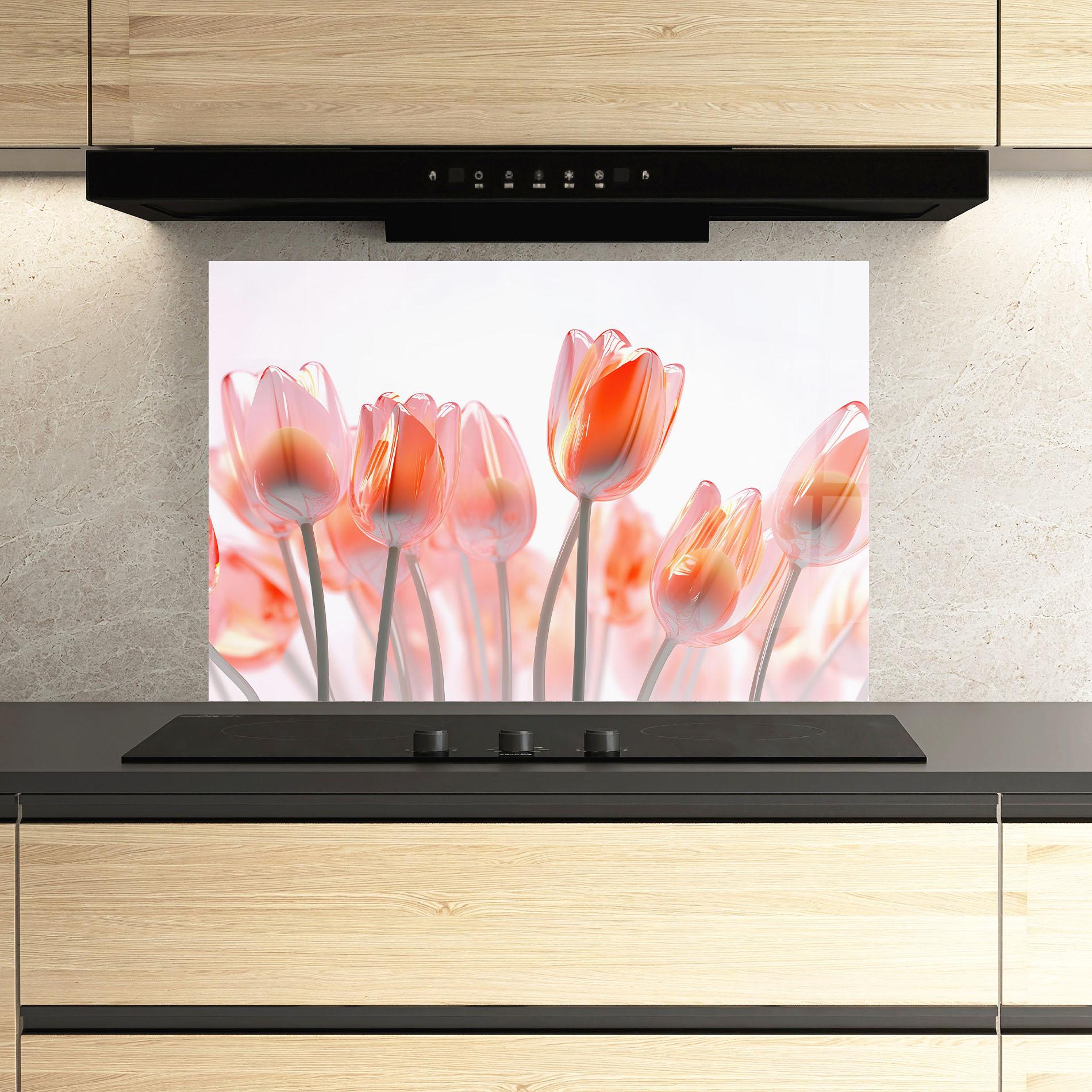 Küchenrückwand Glas Orange Glass Tulips mockup 3