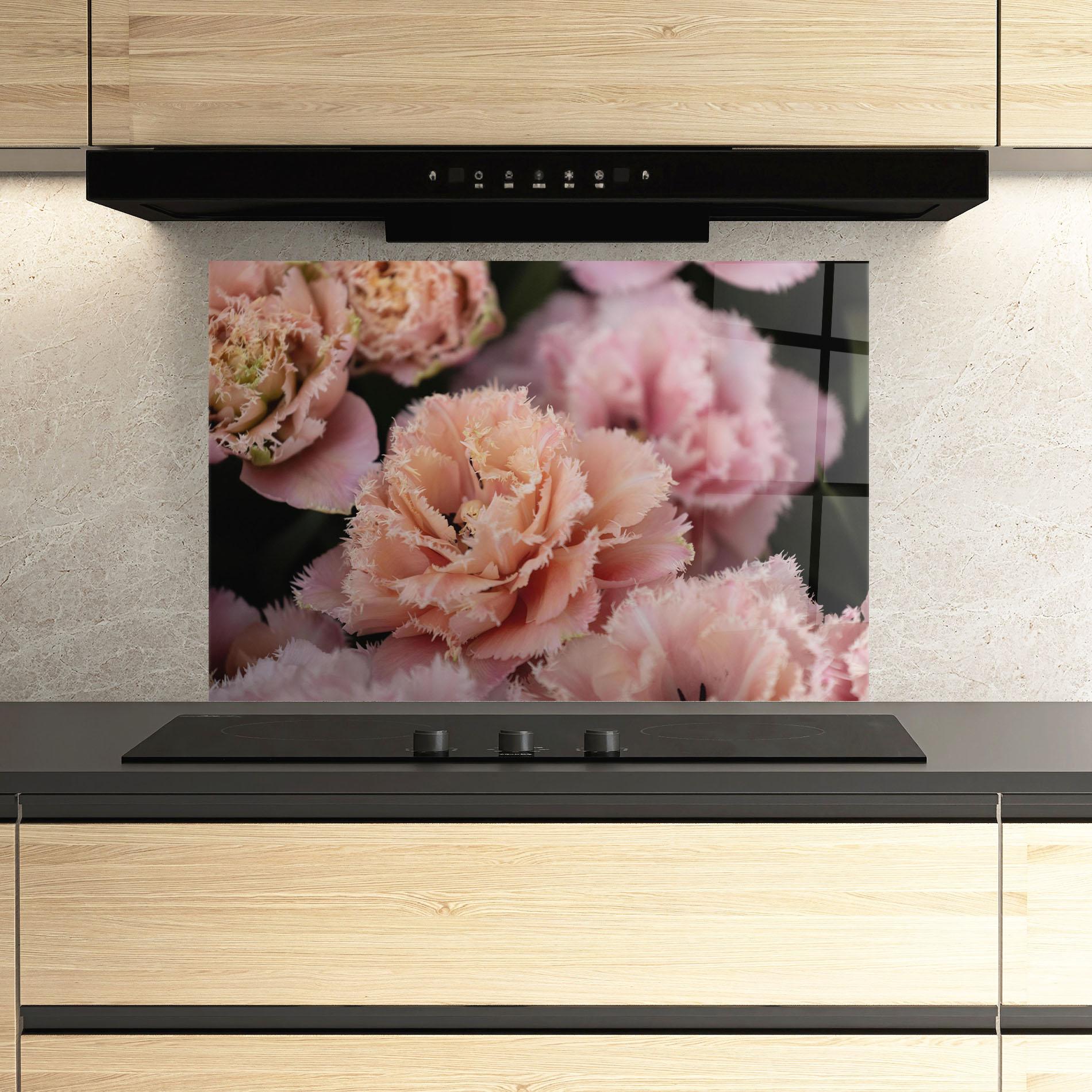 Küchenrückwand Glas Pastel Fringed Tulips mockup 3