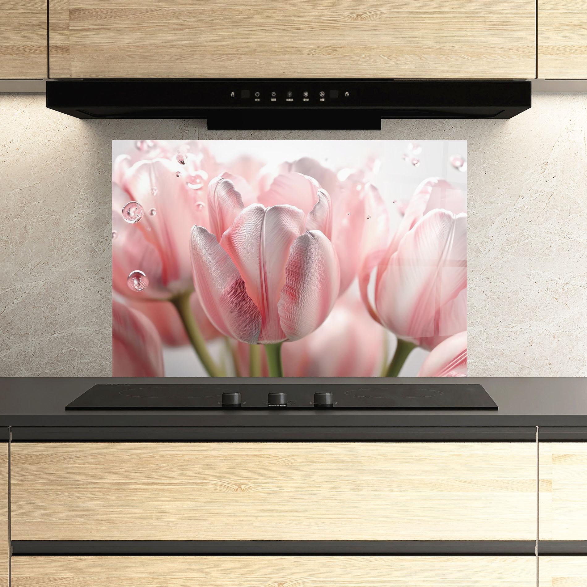 Küchenrückwand Glas Pink Pretty Tulips mockup 3