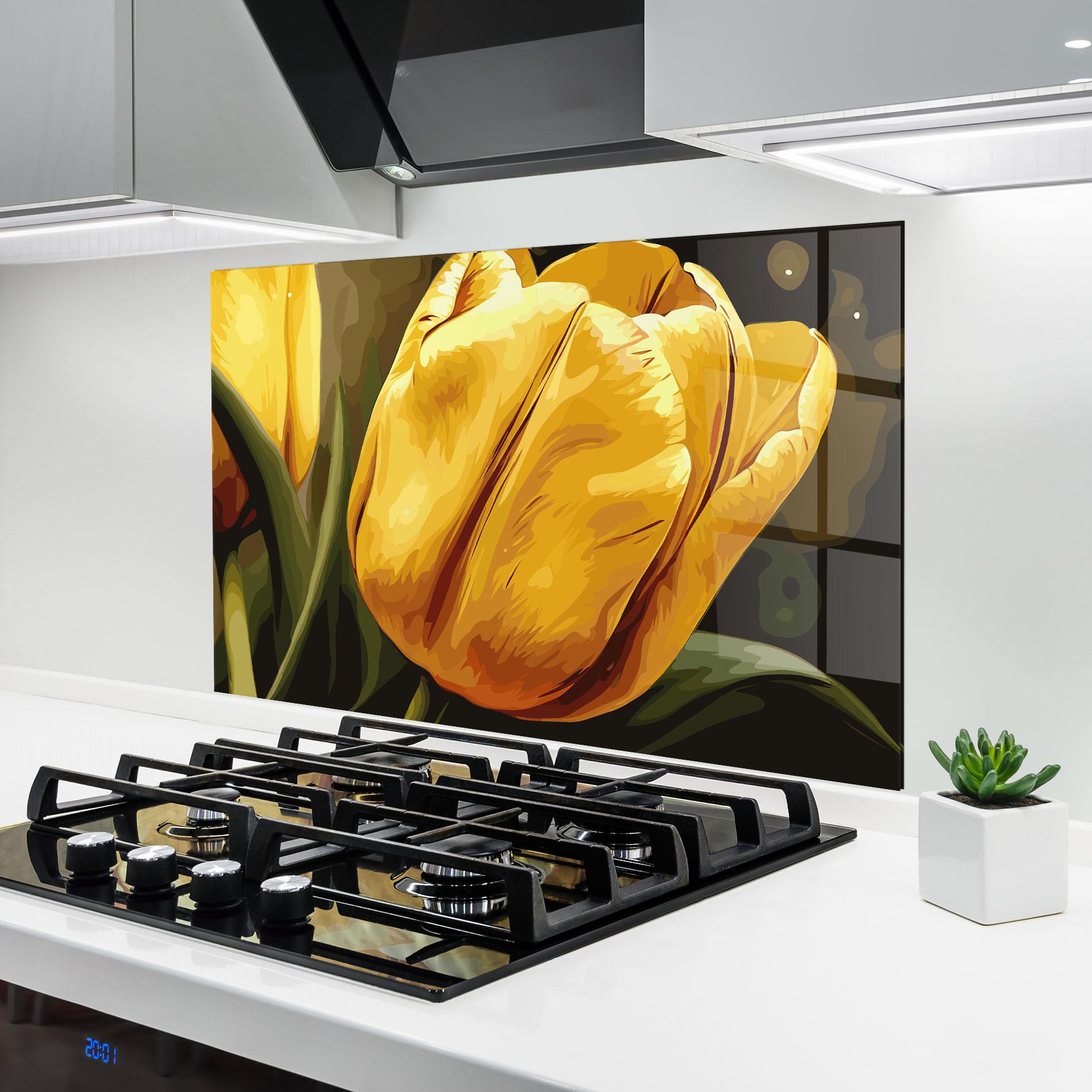 Küchenrückwand Glas Big Yellow Tulip mockup 6