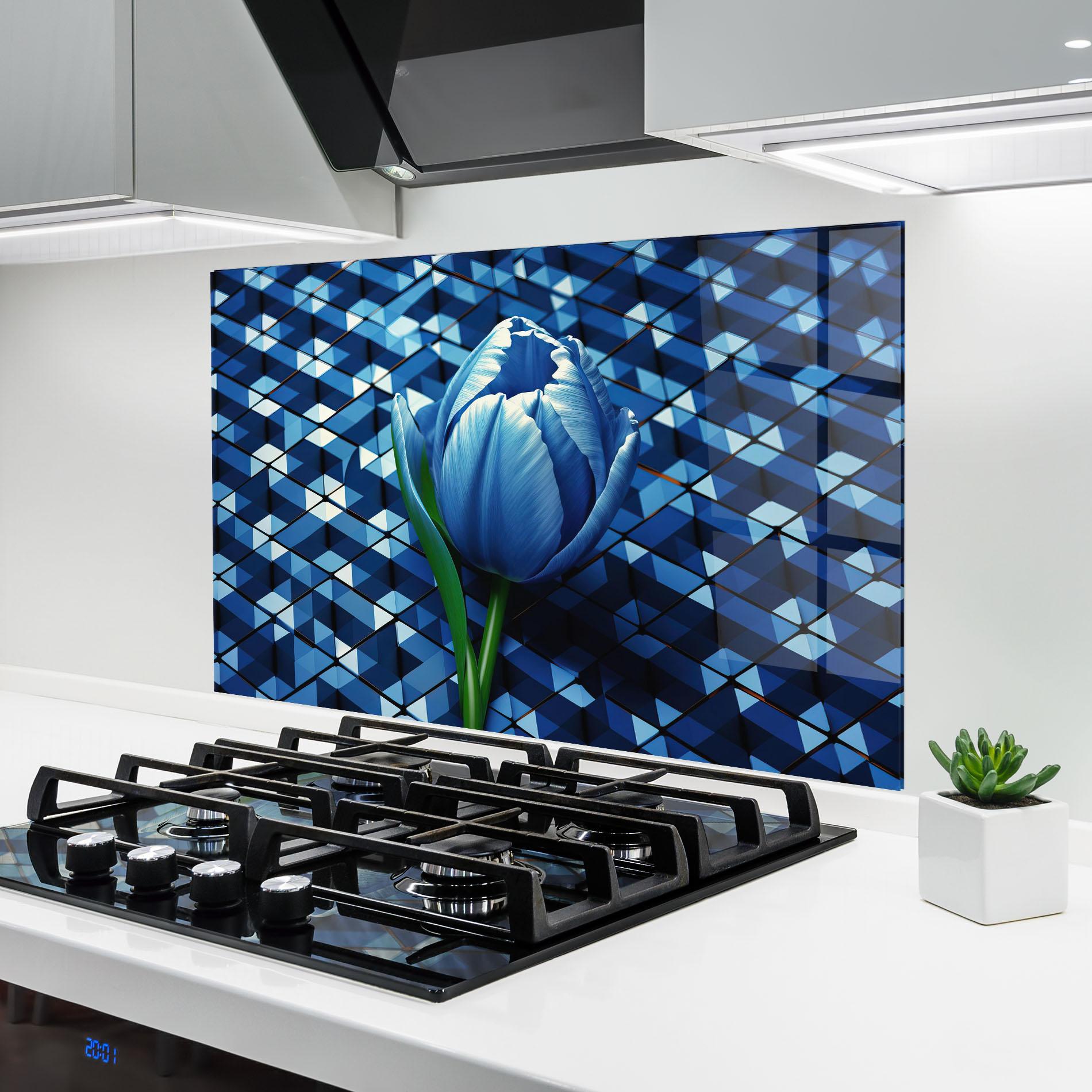 Küchenrückwand Glas Blue Tulip mockup 6