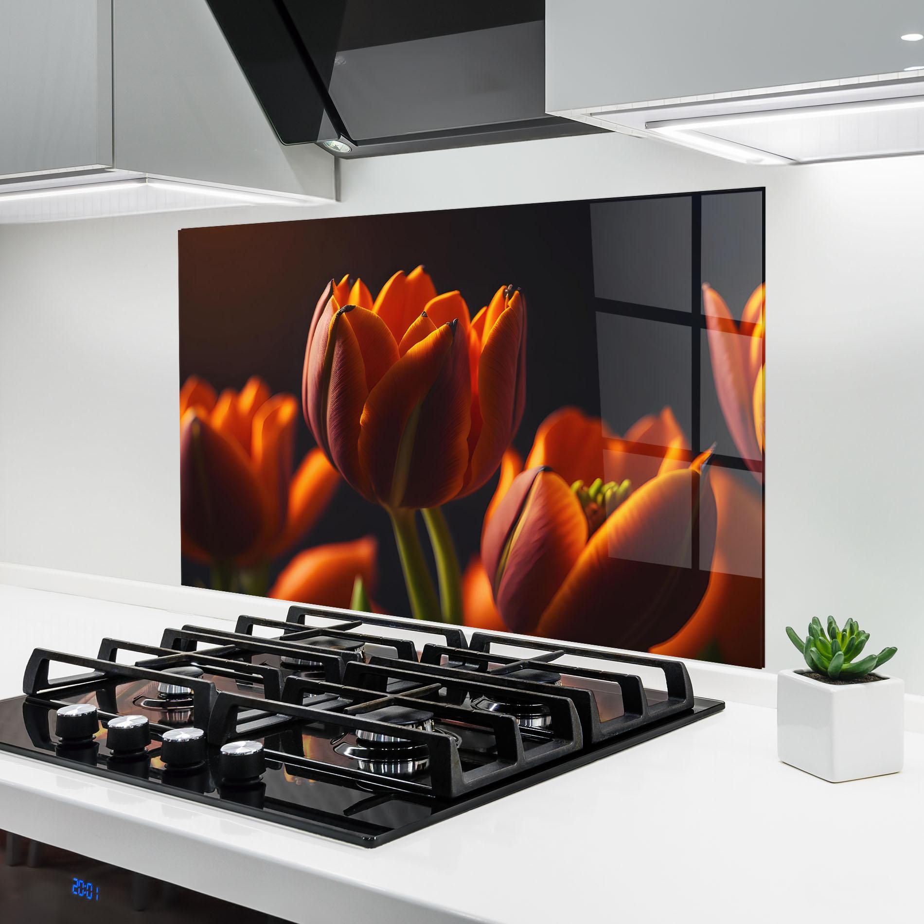 Küchenrückwand Glas Close Up Orange Tulip mockup 6