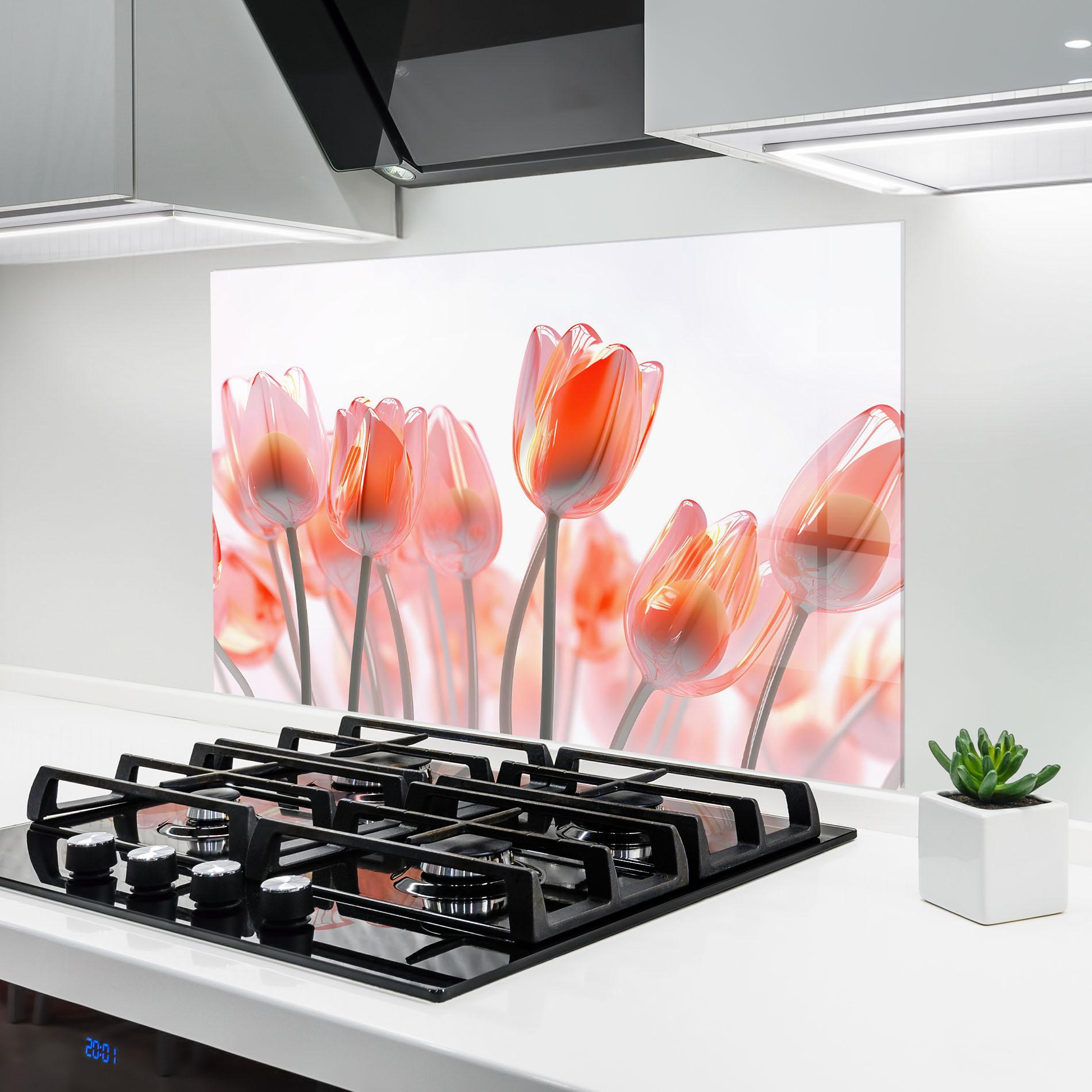 Küchenrückwand Glas Orange Glass Tulips mockup 6