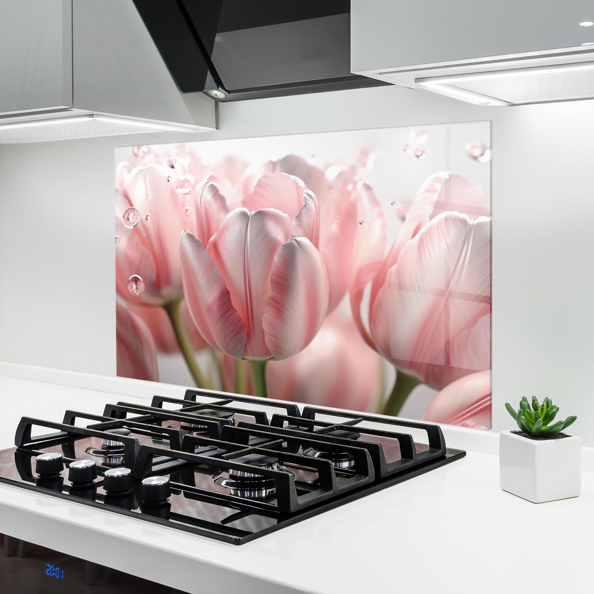Küchenrückwand Glas Pink Pretty Tulips mockup 6
