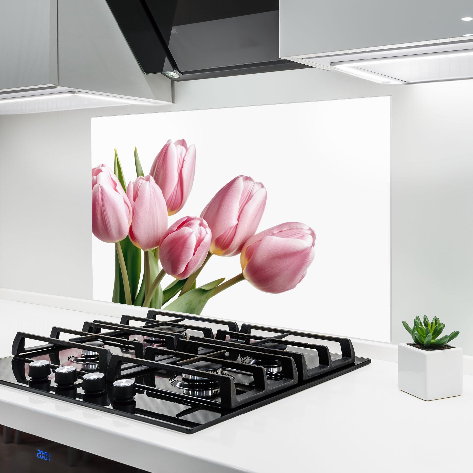 Küchenrückwand Glas Pink Tulips mockup 6