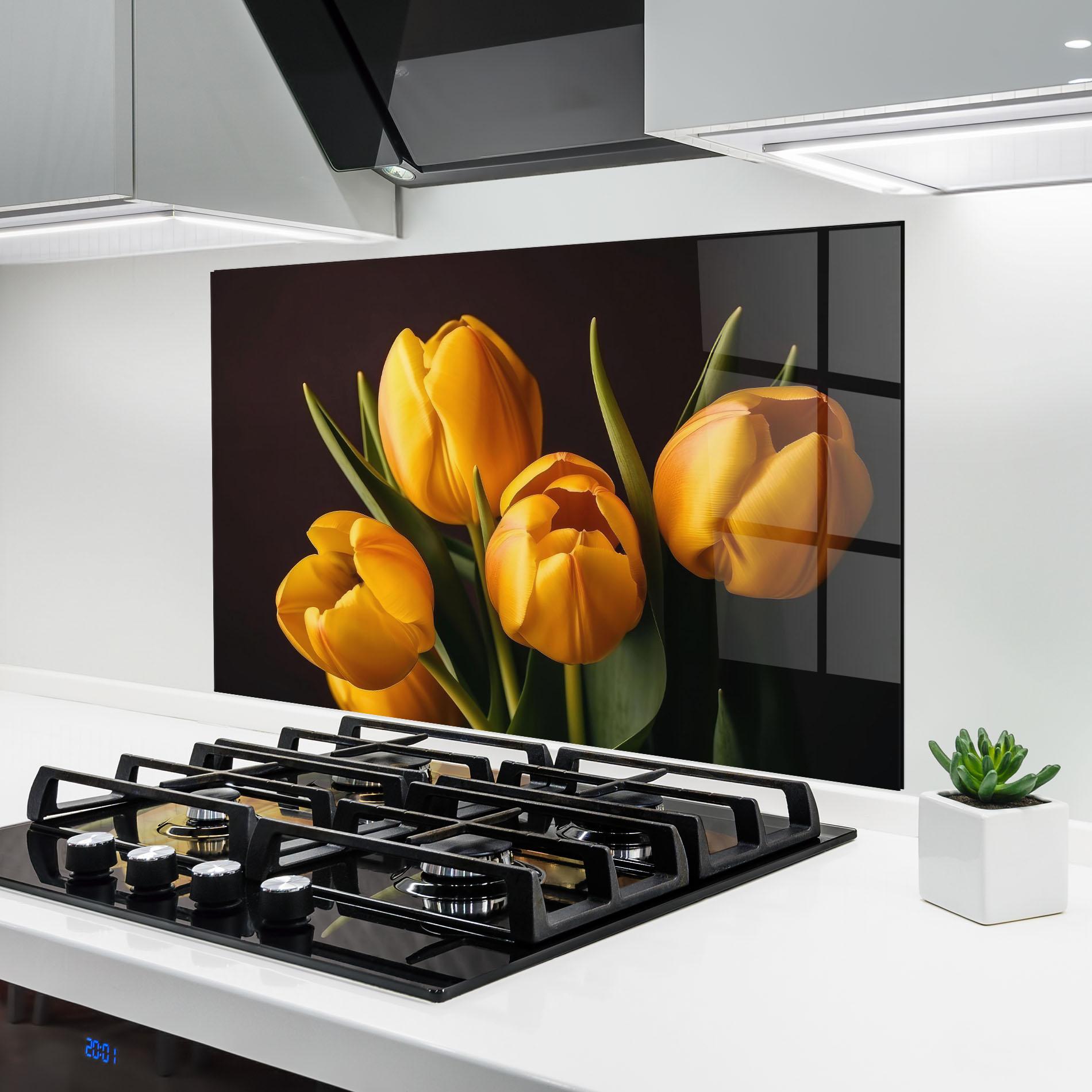 Küchenrückwand Glas Strong Yellow Tulips mockup 6