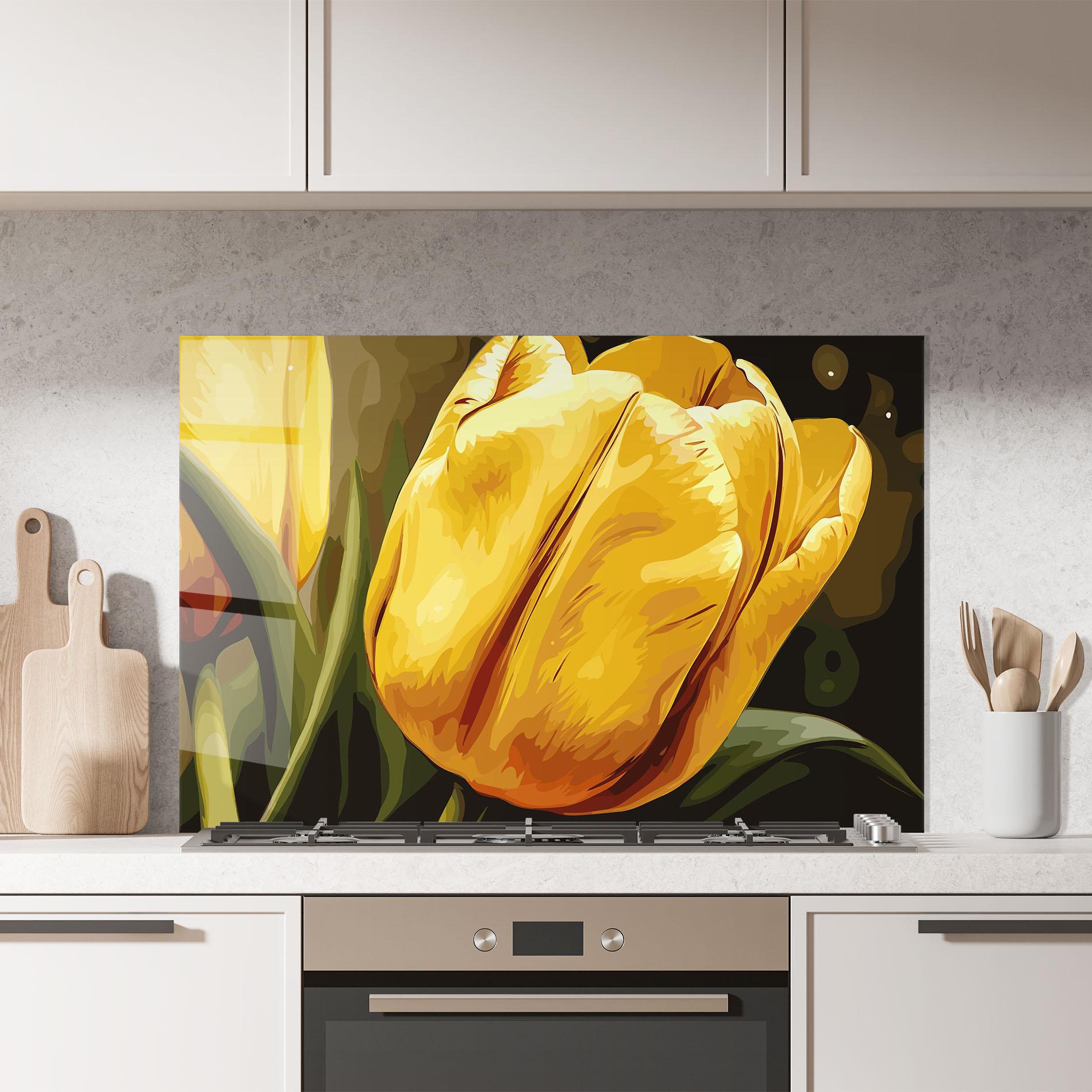 Küchenrückwand Glas Big Yellow Tulip mockup 7