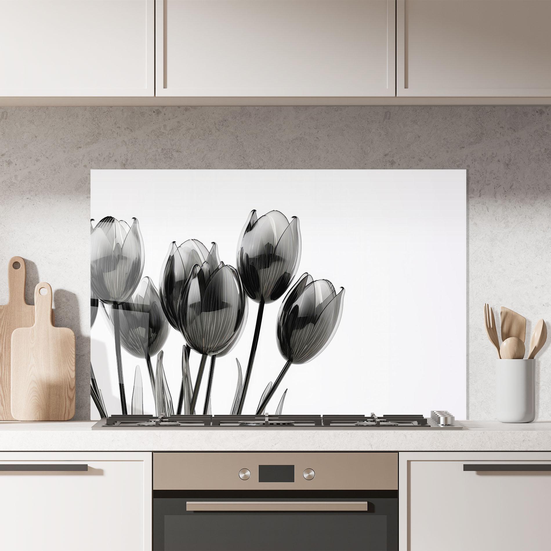 Küchenrückwand Glas Black Glass Tulips mockup 7
