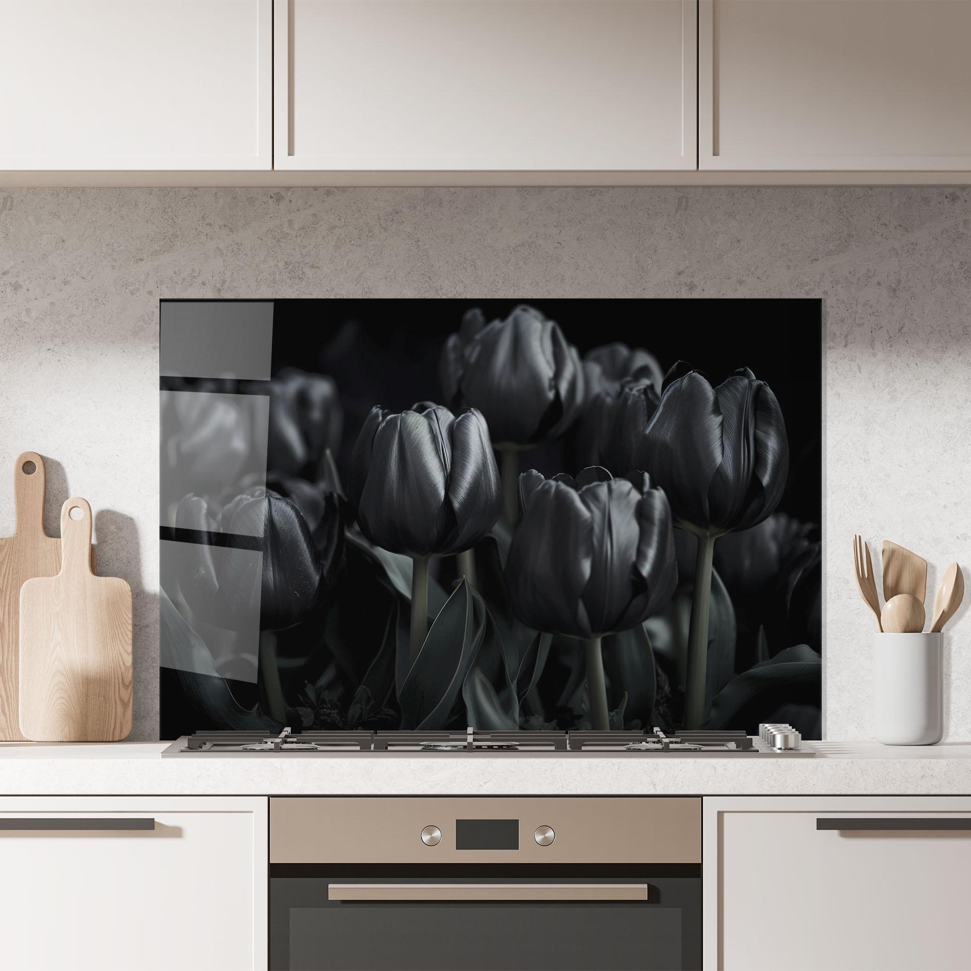 Küchenrückwand Glas Black Tulips mockup 7