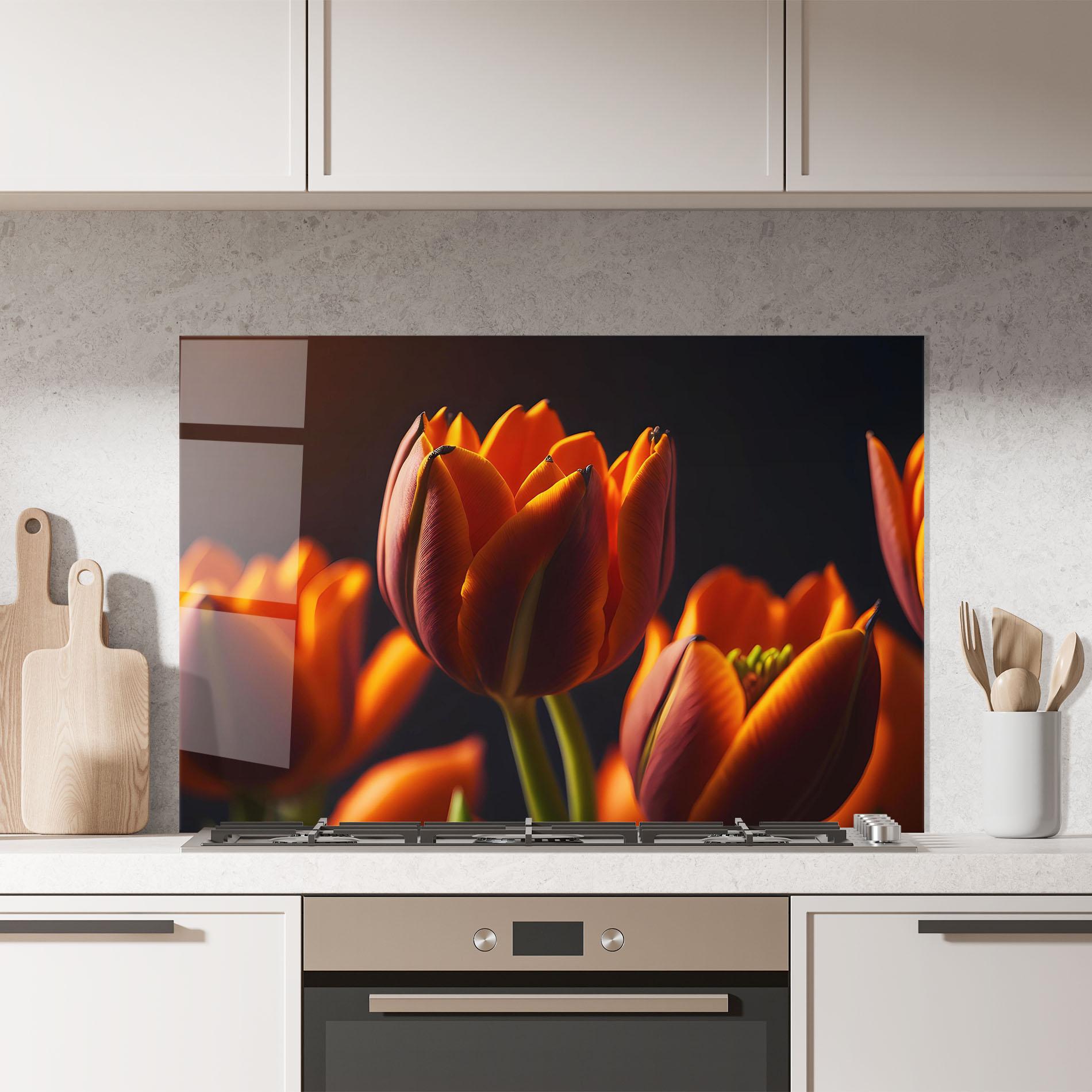 Küchenrückwand Glas Close Up Orange Tulip mockup 7
