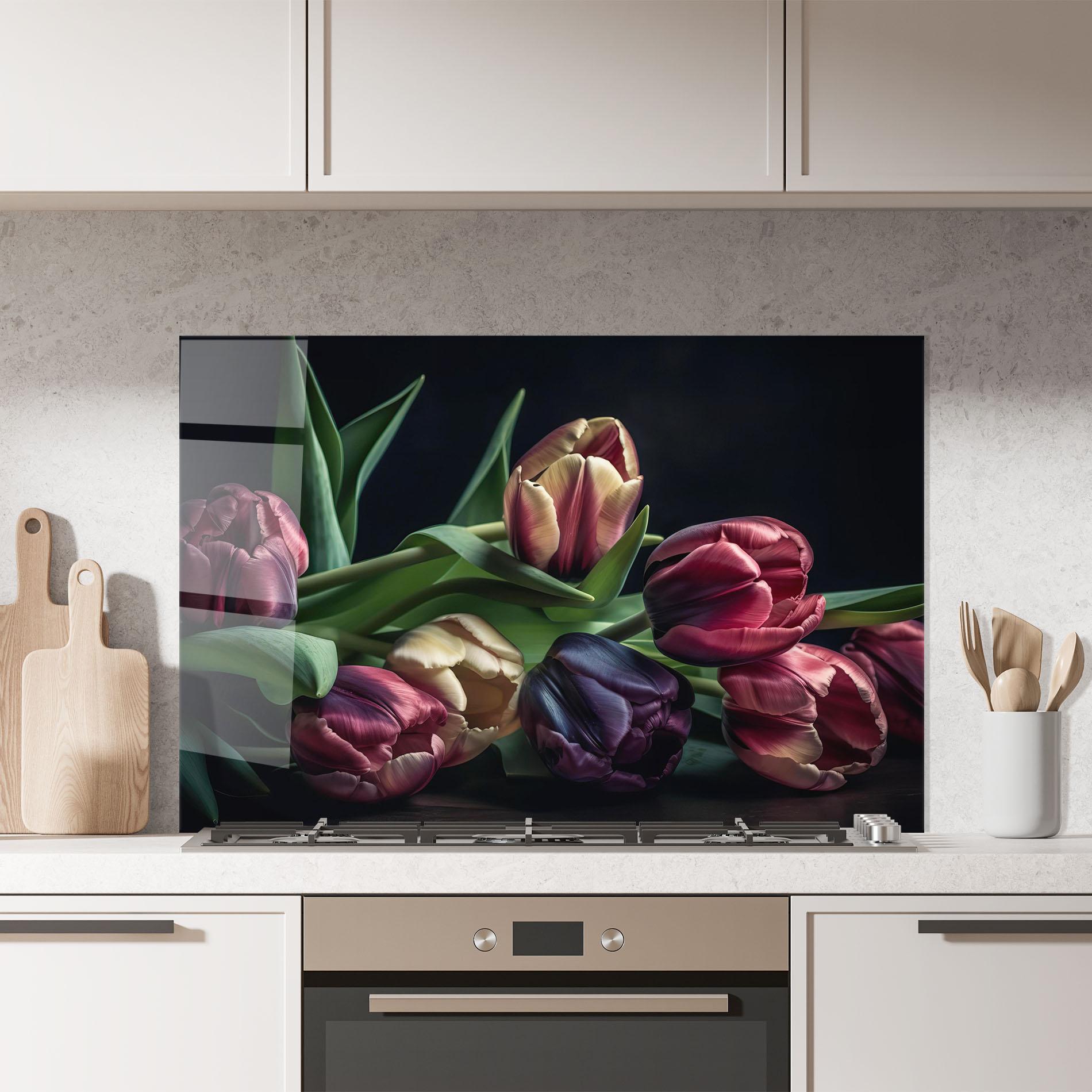 Küchenrückwand Glas Dark Purple Tulip mockup 7