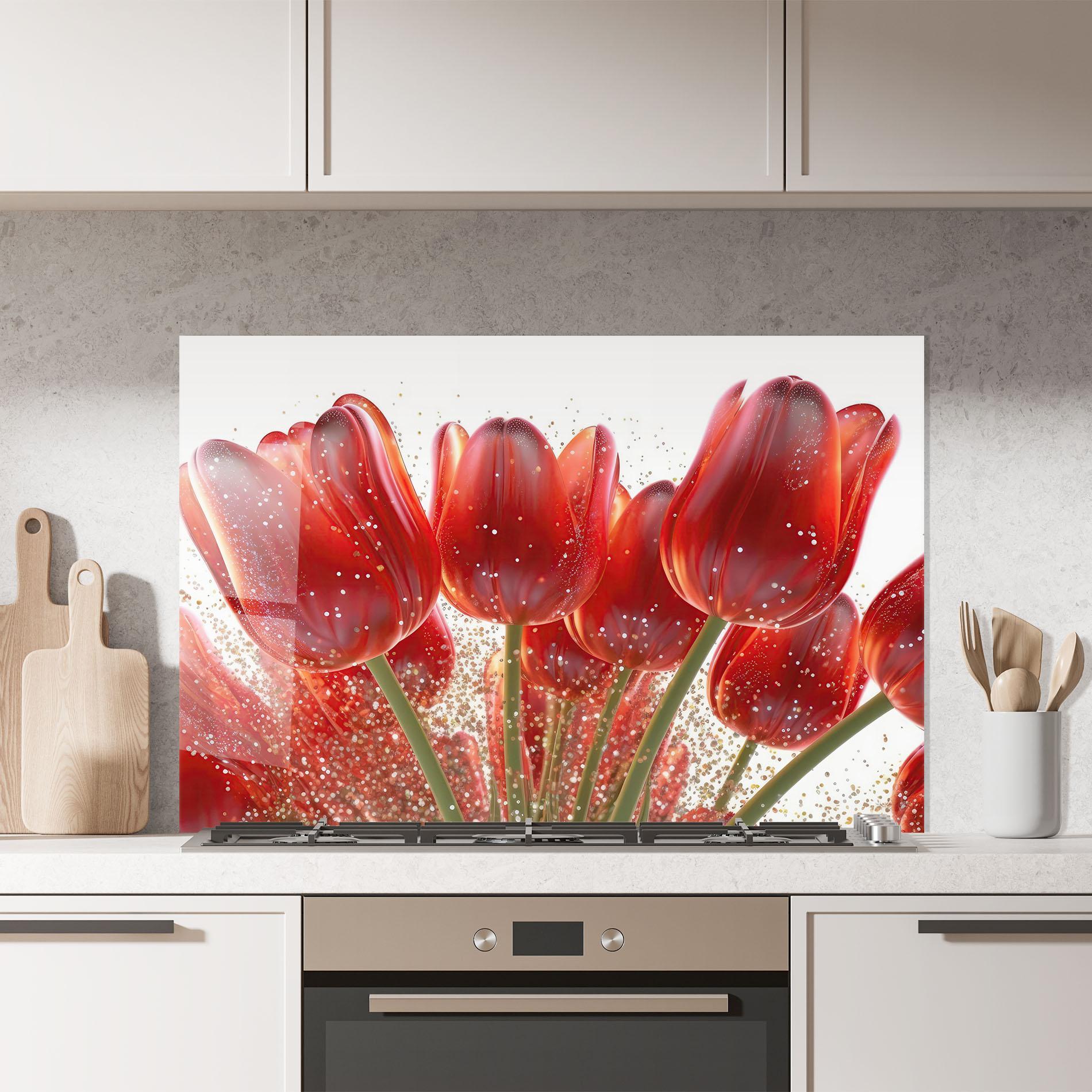 Küchenrückwand Glas Glitter Red Tulips mockup 7