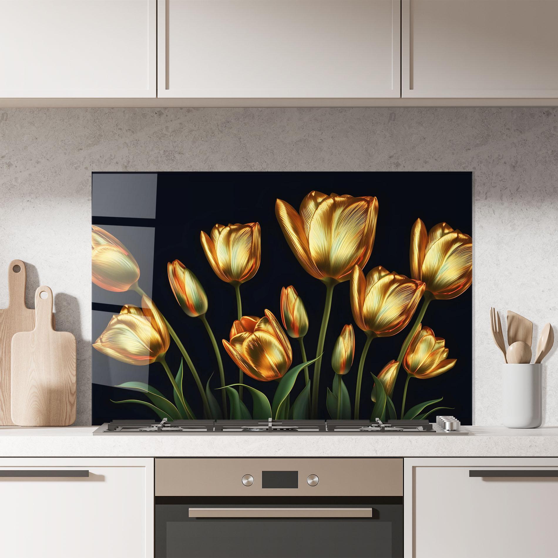 Küchenrückwand Glas Gold Pretty Tulips mockup 7