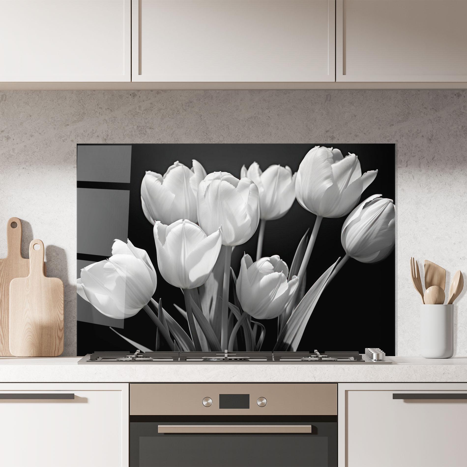 Küchenrückwand Glas Light Grey Tulips mockup 7