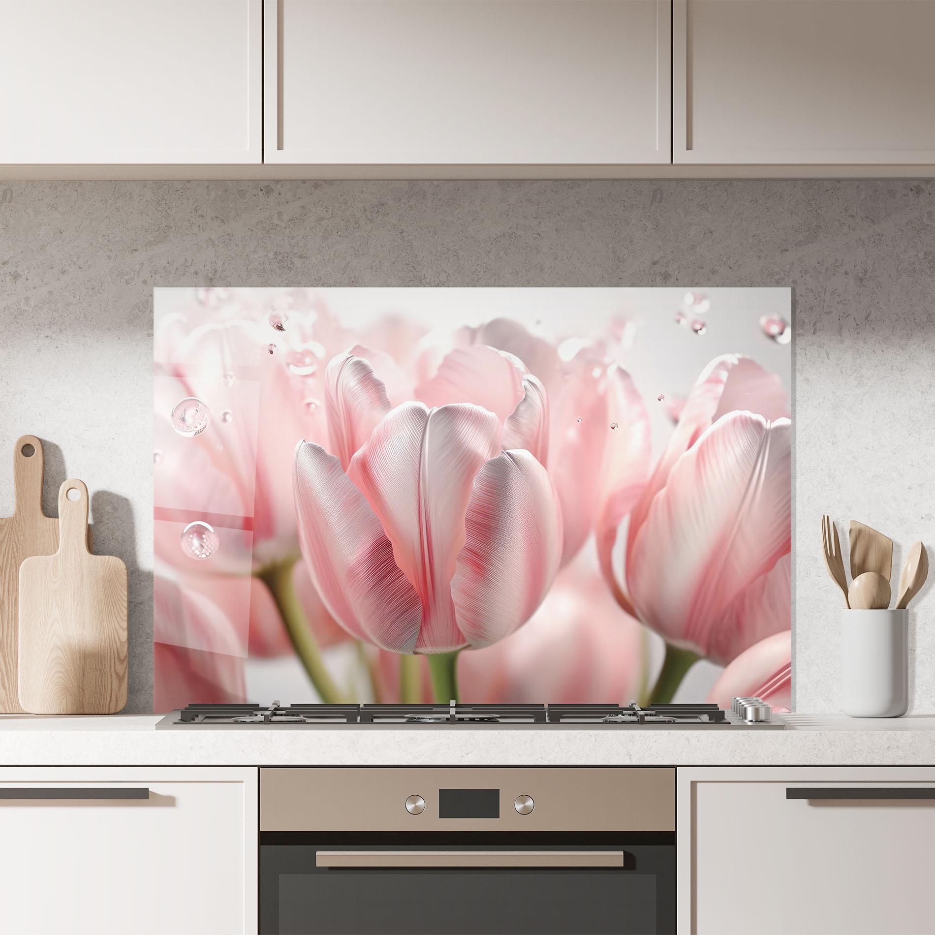 Küchenrückwand Glas Pink Pretty Tulips mockup 7