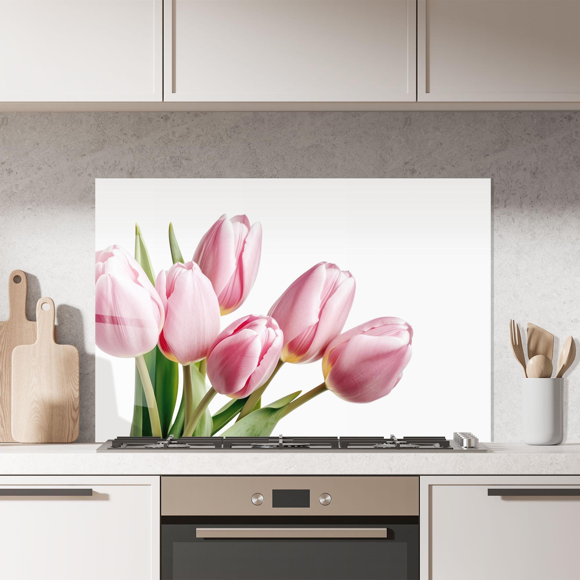 Küchenrückwand Glas Pink Tulips mockup 7