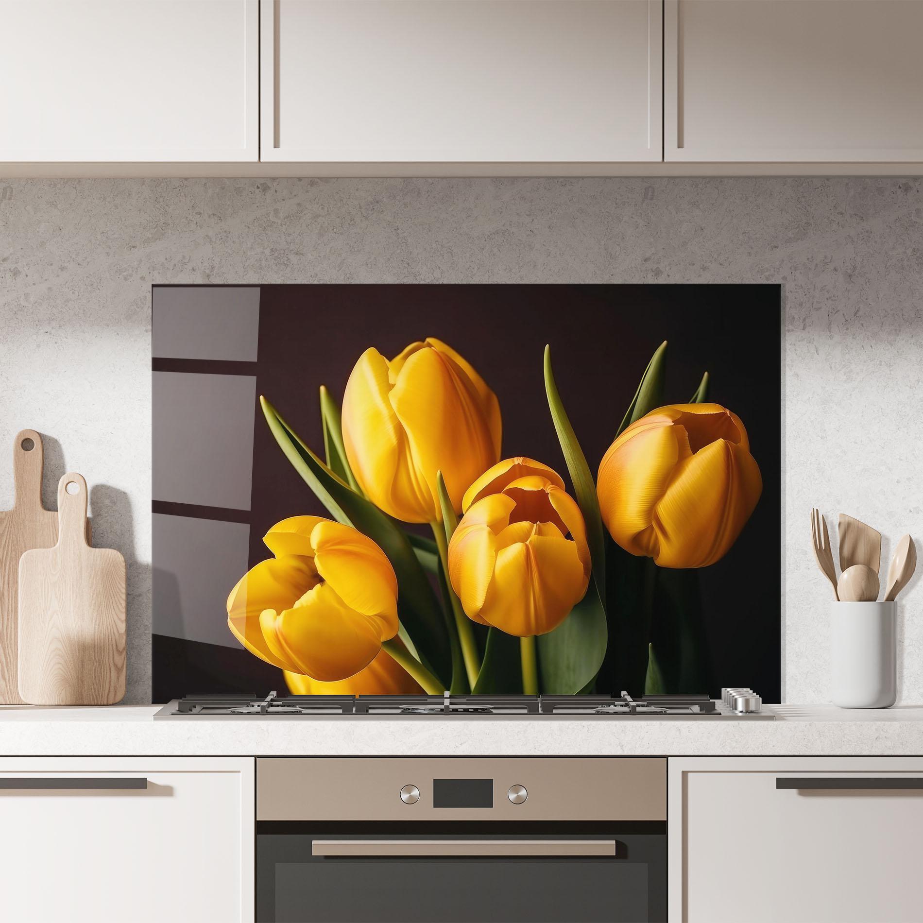 Küchenrückwand Glas Strong Yellow Tulips mockup 7