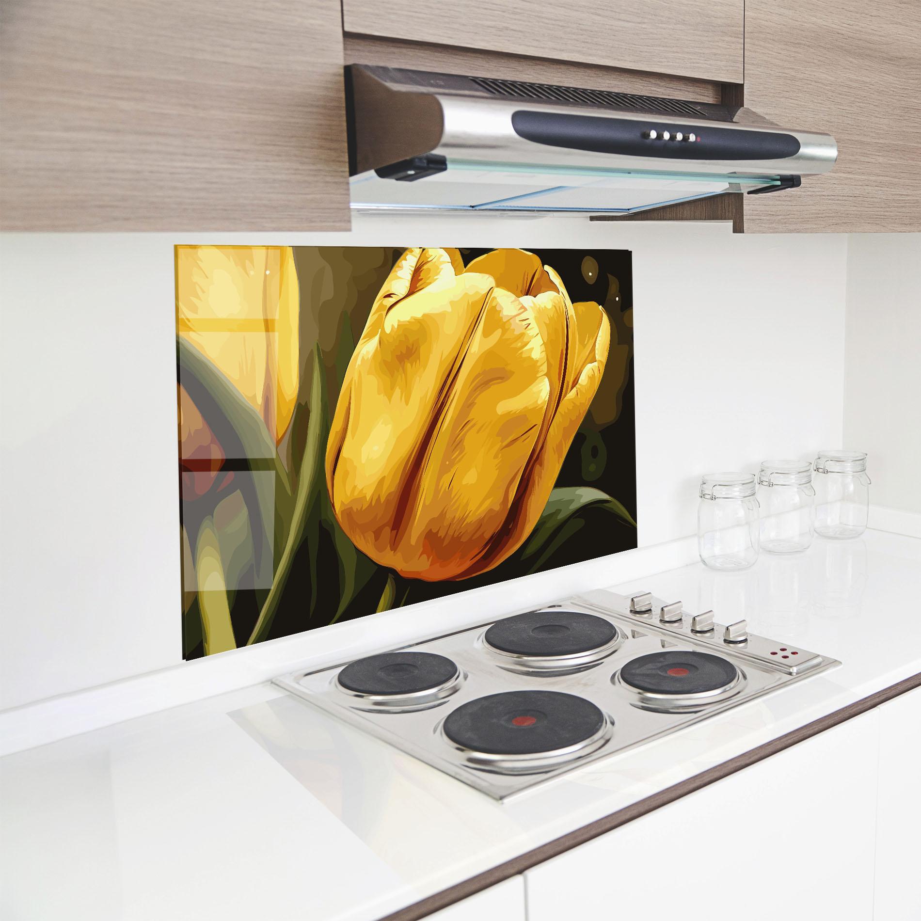 Küchenrückwand Glas Big Yellow Tulip mockup 8