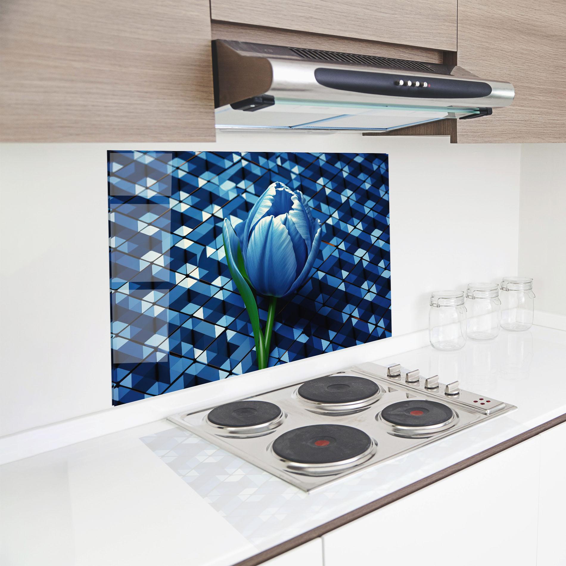 Küchenrückwand Glas Blue Tulip mockup 8