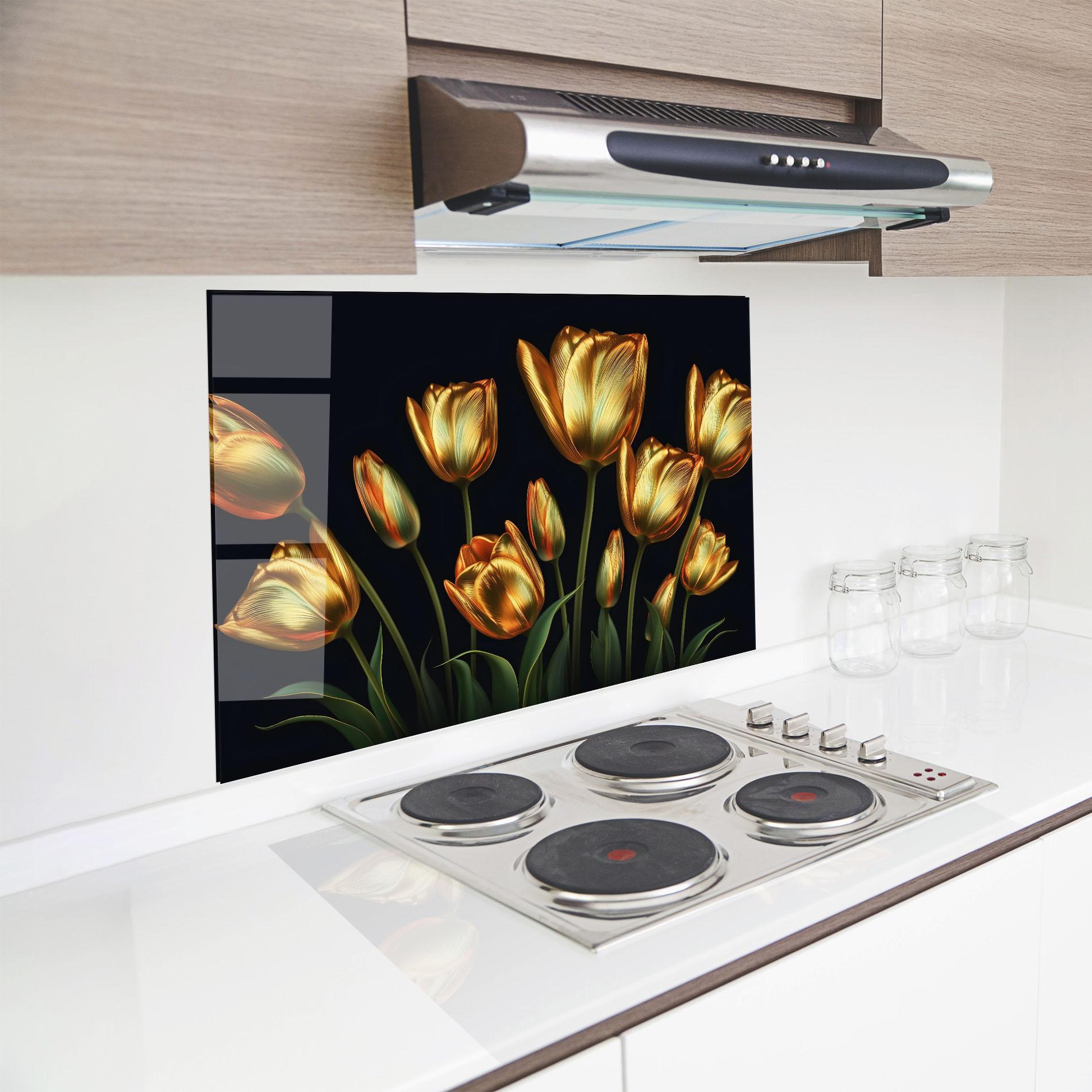 Küchenrückwand Glas Gold Pretty Tulips mockup 8