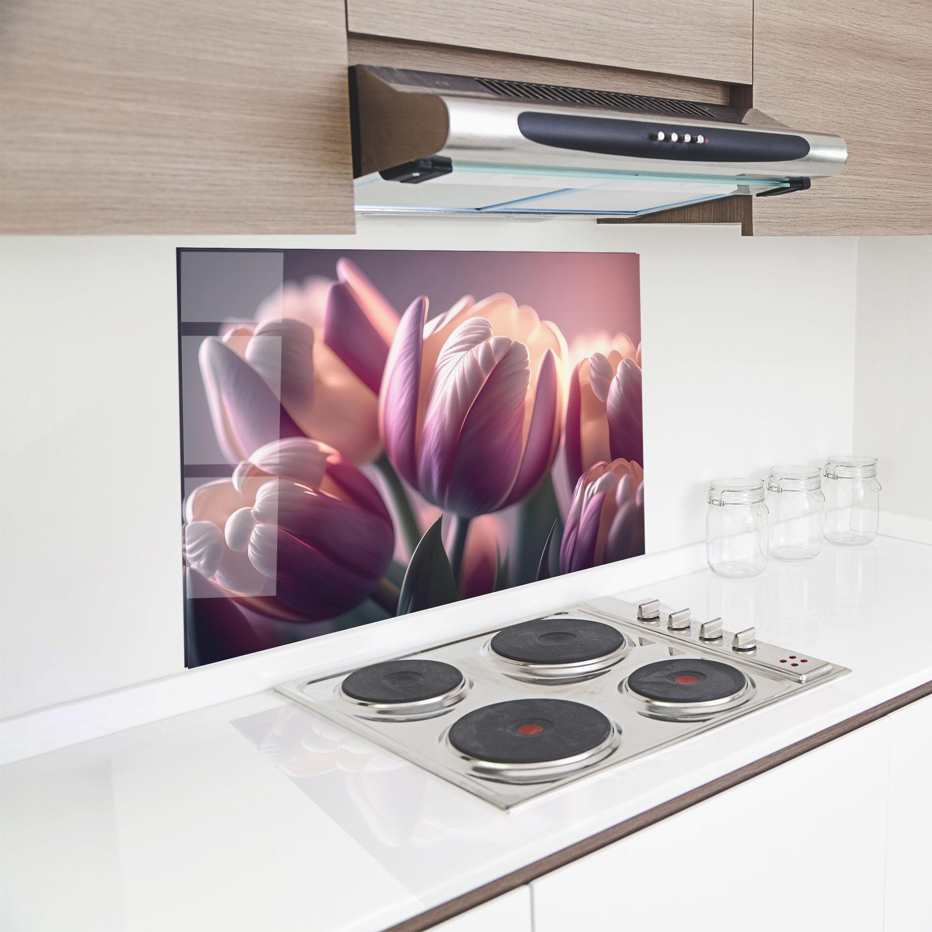 Küchenrückwand Glas Pastel Pink Tulips mockup 8