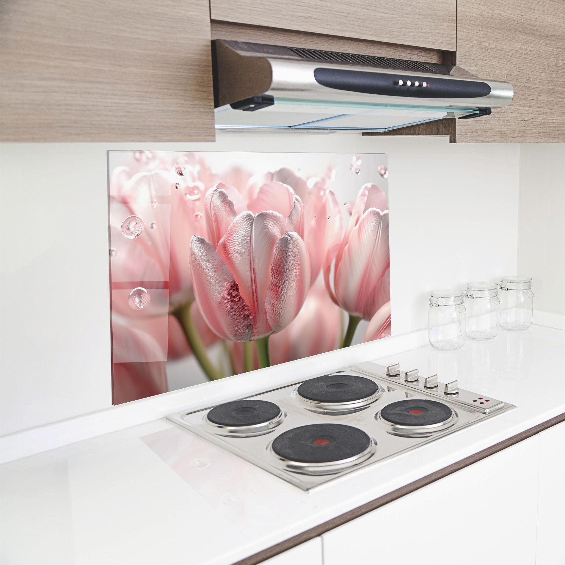 Küchenrückwand Glas Pink Pretty Tulips mockup 8