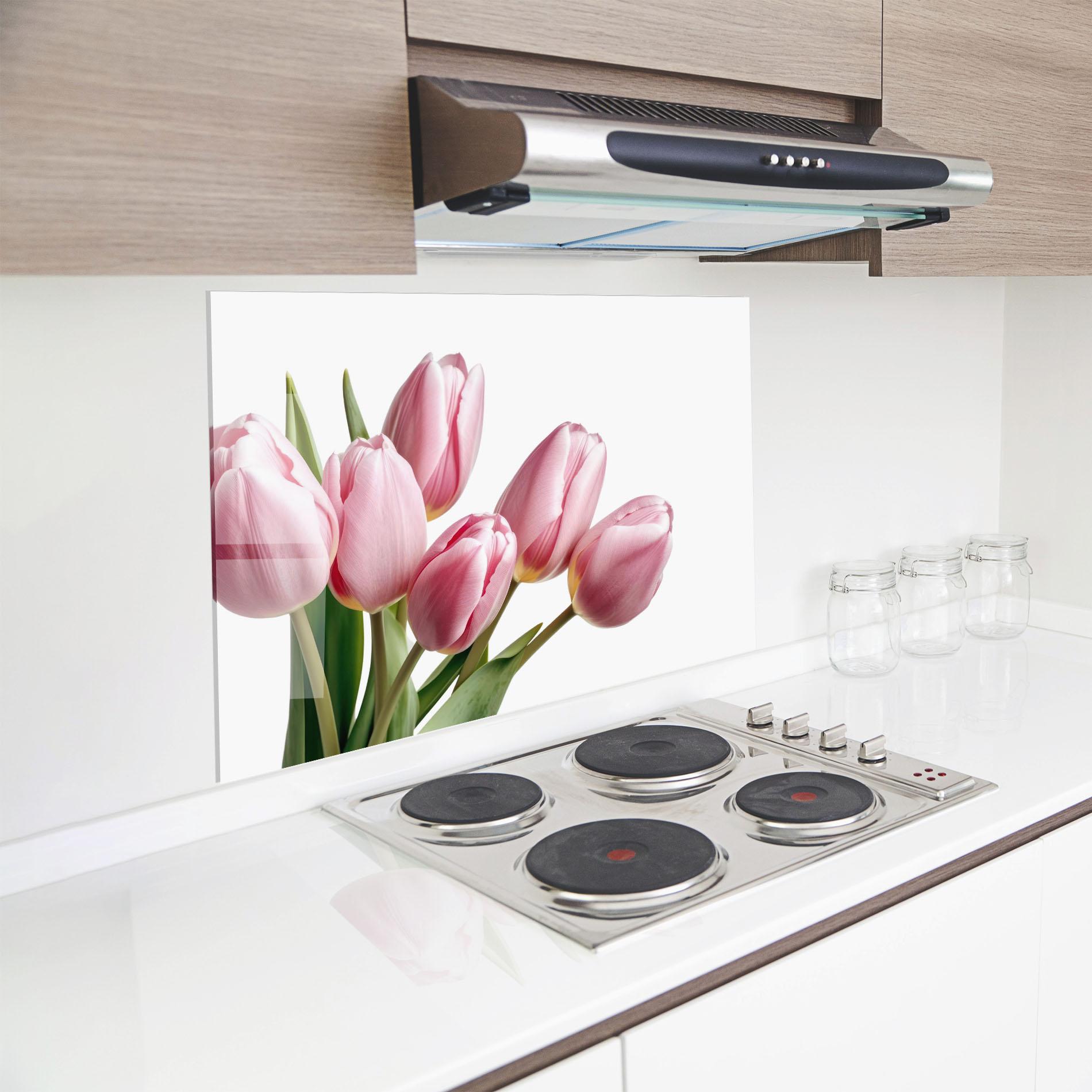 Küchenrückwand Glas Pink Tulips mockup 8
