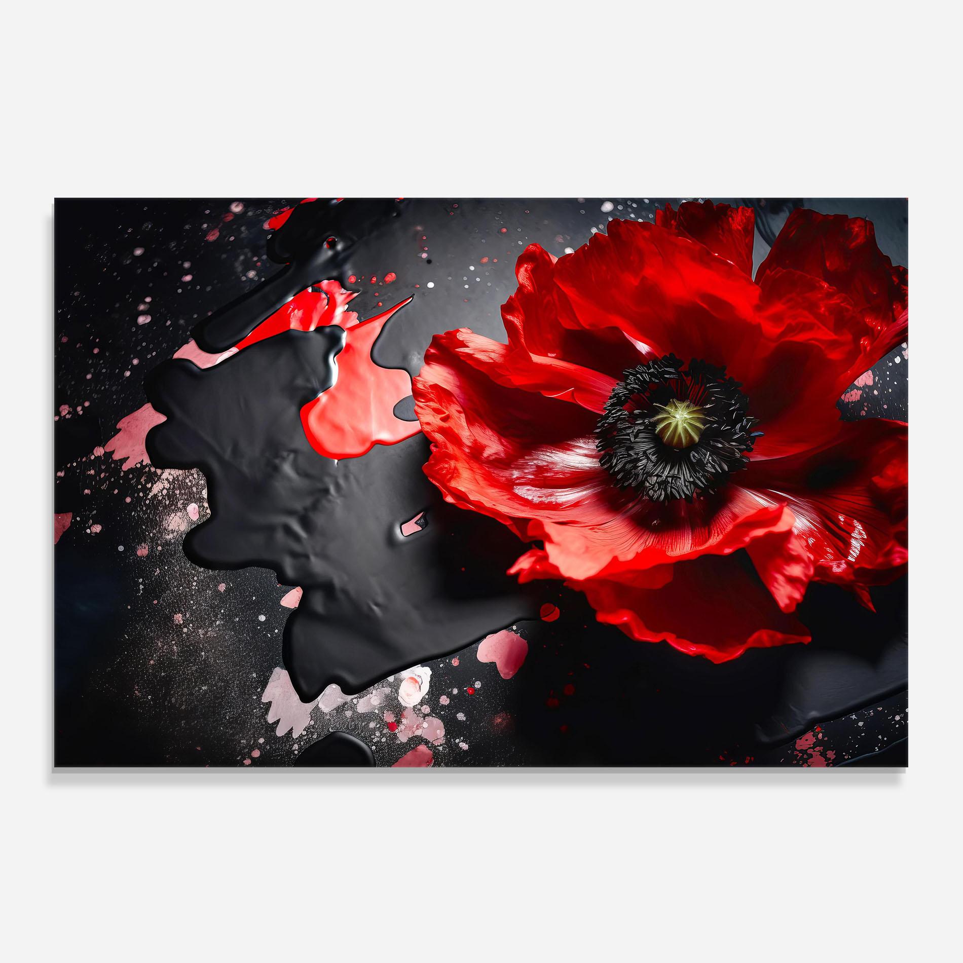 Küchenrückwand Glas Black Liquid Poppy mockup 0