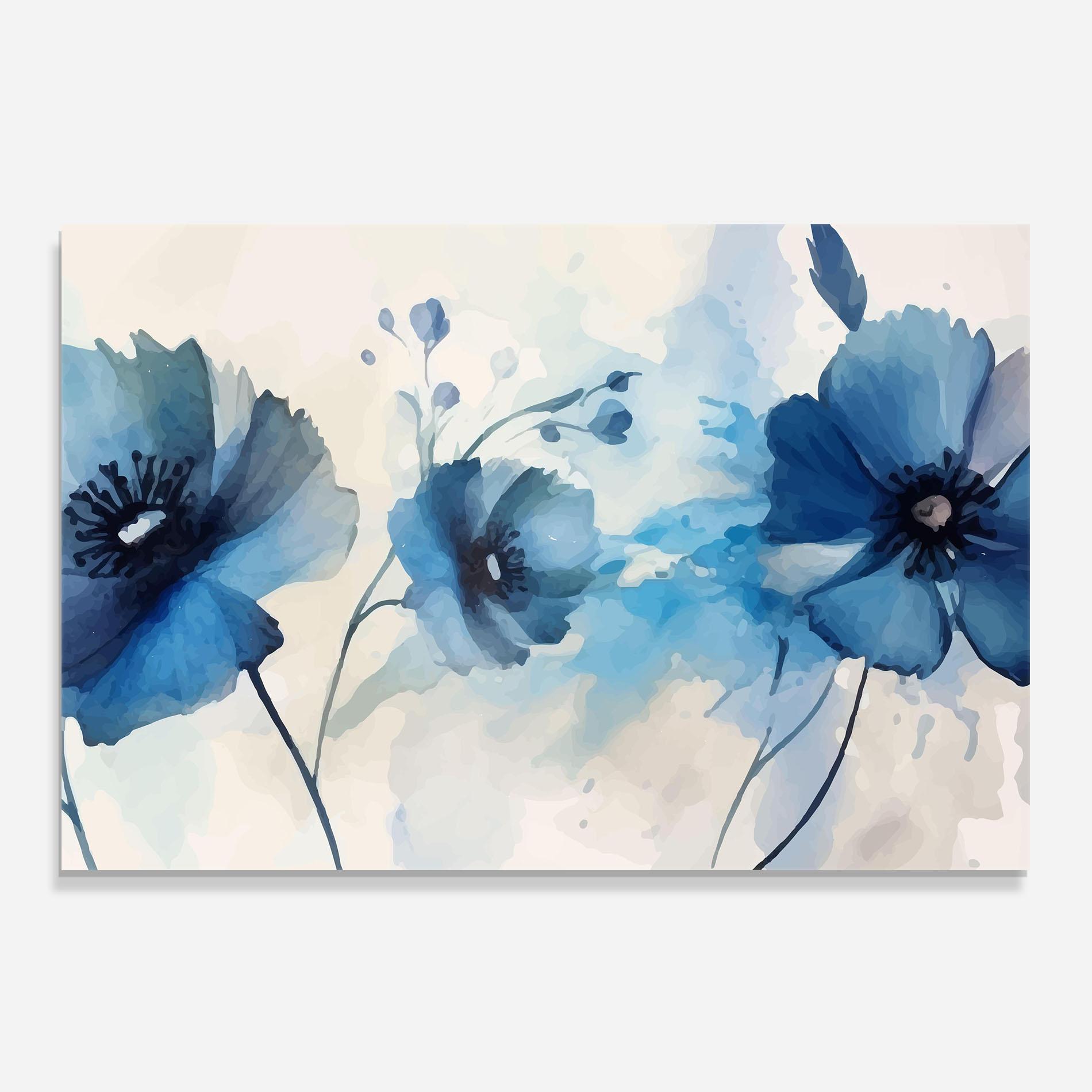 Küchenrückwand Glas Blue Poppies mockup 0