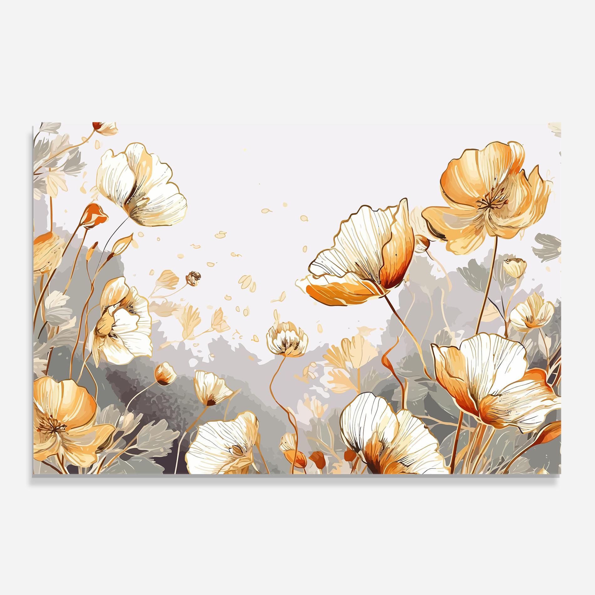 Küchenrückwand Glas Gold Poppies mockup 0