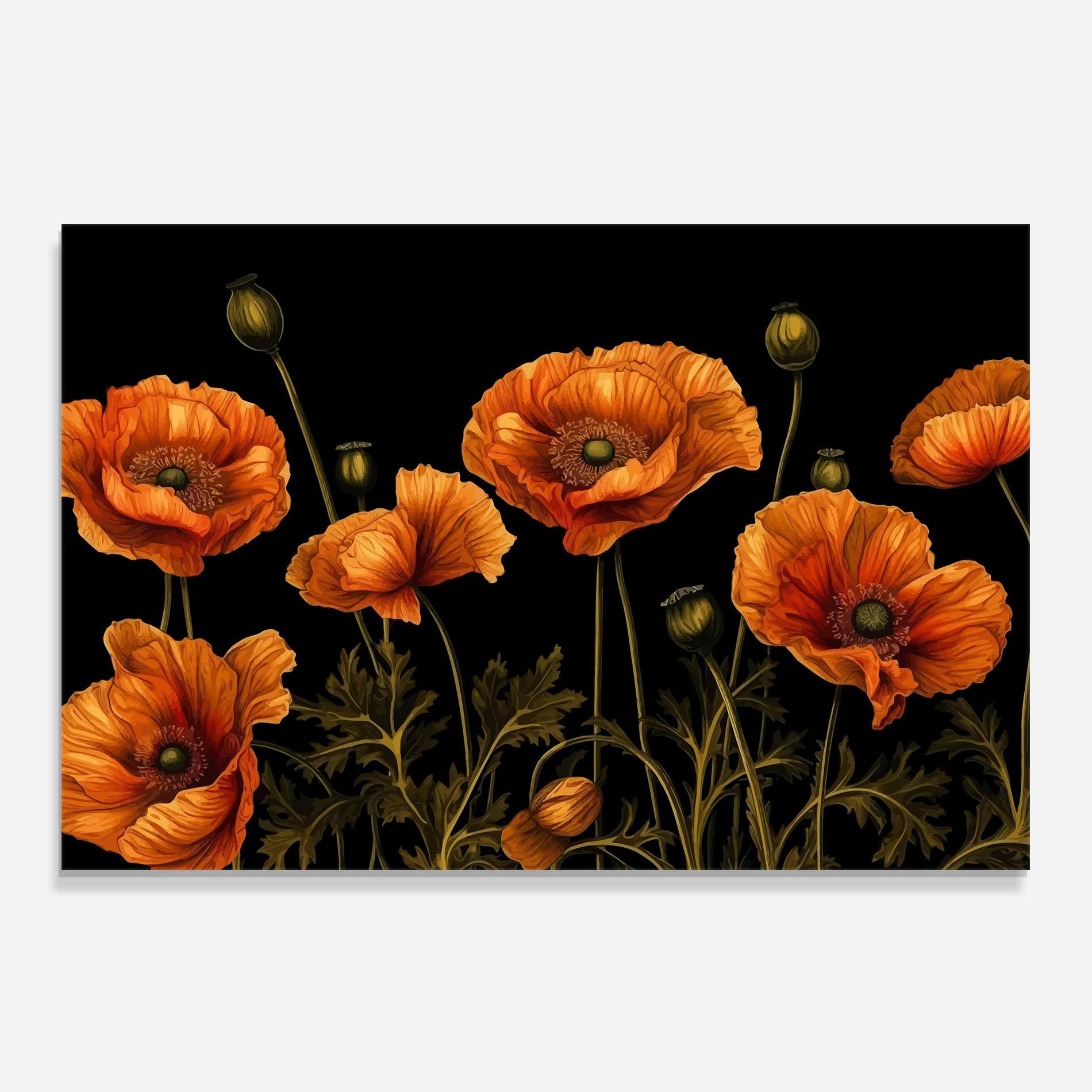 Küchenrückwand Glas Orange Poppies mockup 0