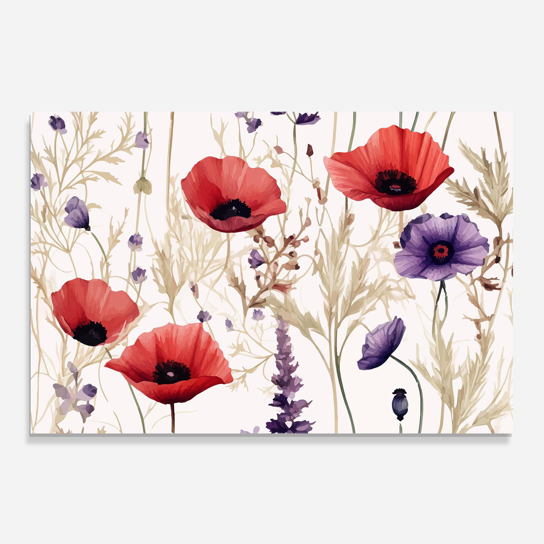 Küchenrückwand Glas Poppy Red Purple mockup 0