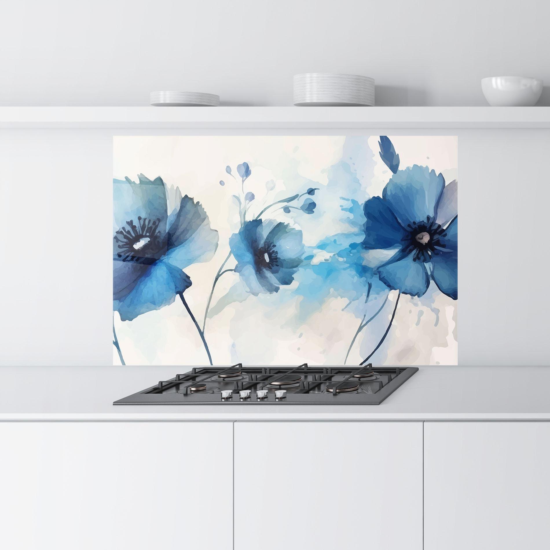 Küchenrückwand Glas Blue Poppies mockup 9