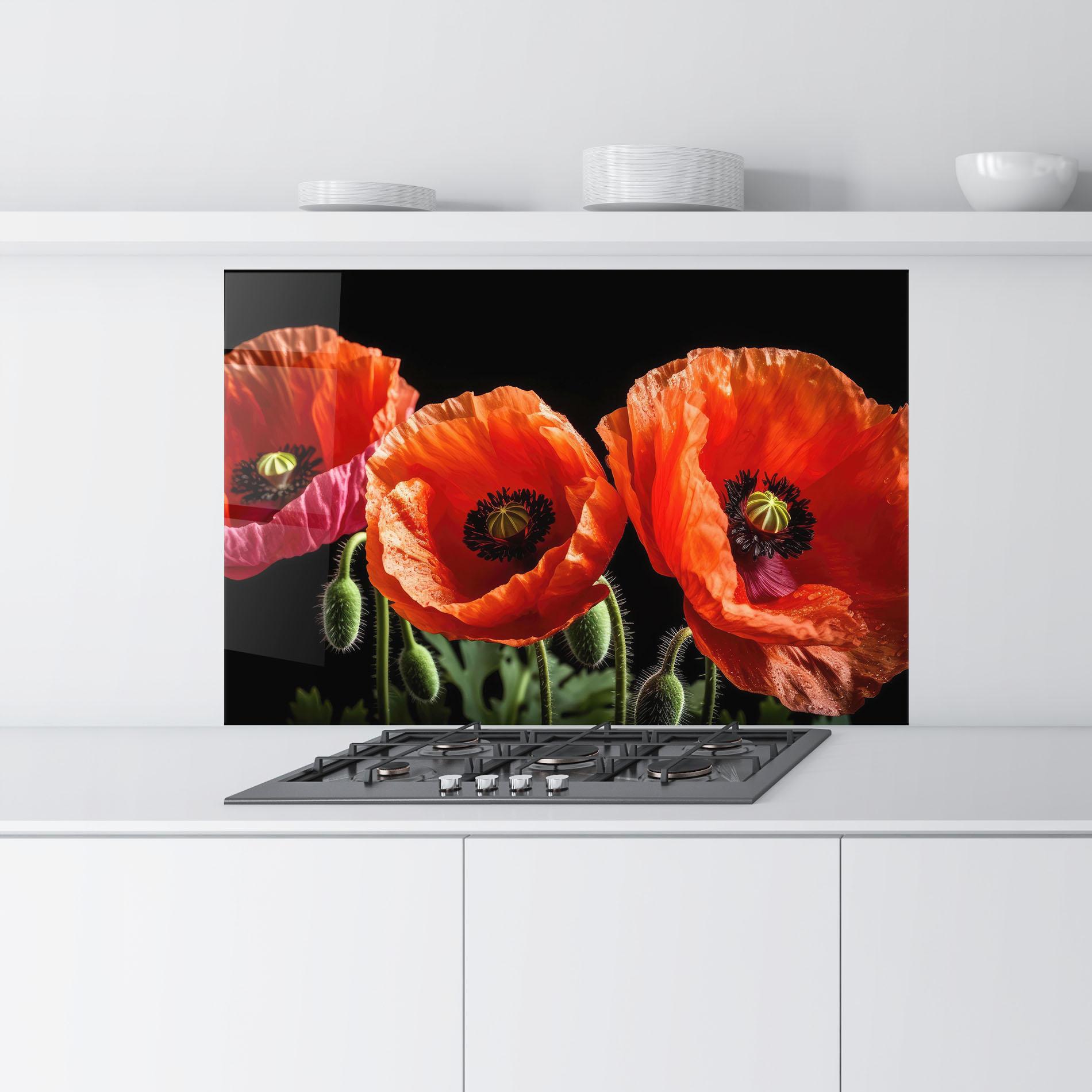 Küchenrückwand Glas Dark Orange Poppies mockup 9