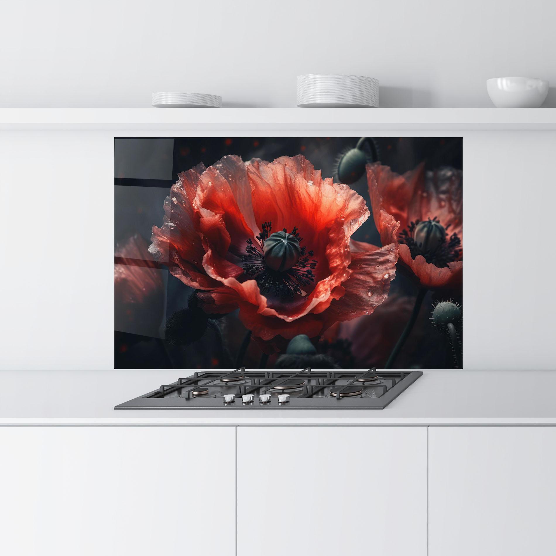 Küchenrückwand Glas Dark Shade Poppy mockup 9