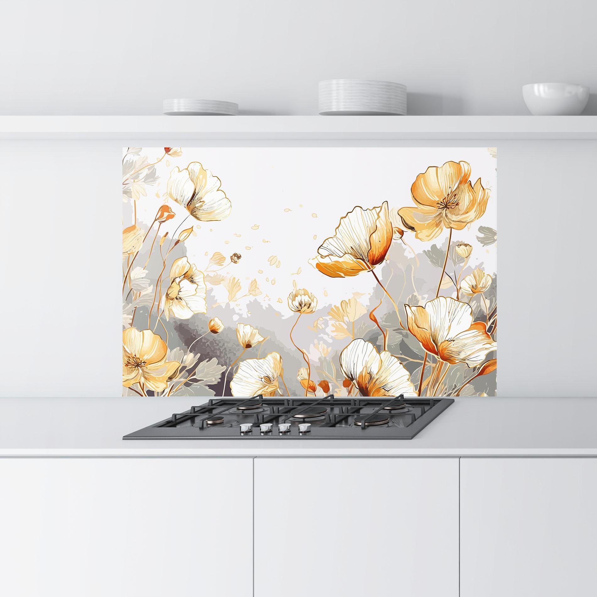 Küchenrückwand Glas Gold Poppies mockup 9