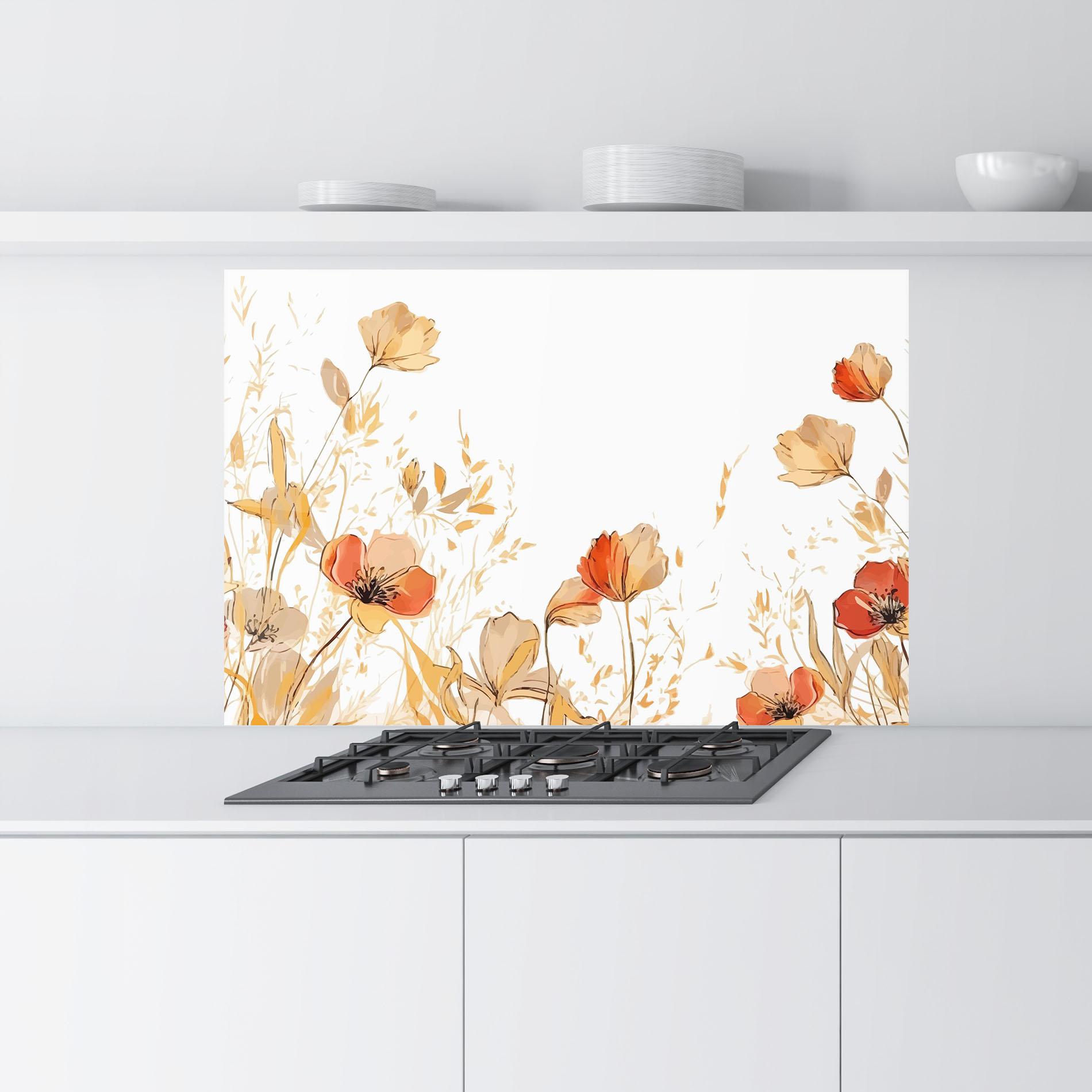 Küchenrückwand Glas Gold Red Poppy mockup 9