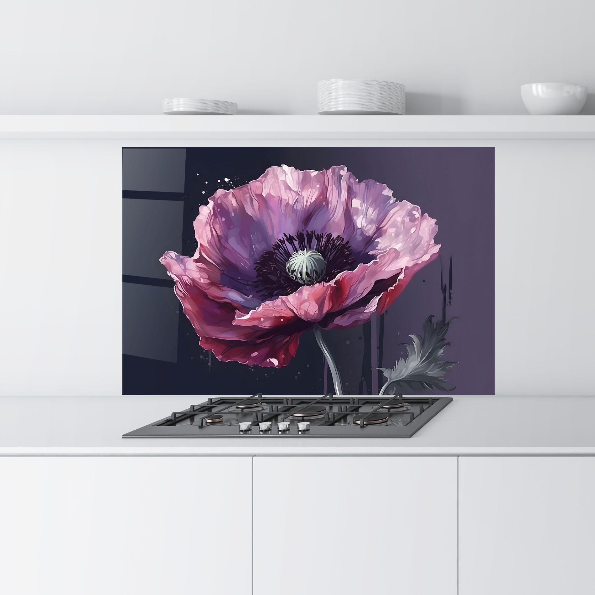 Küchenrückwand Glas Light Purple Poppy mockup 9