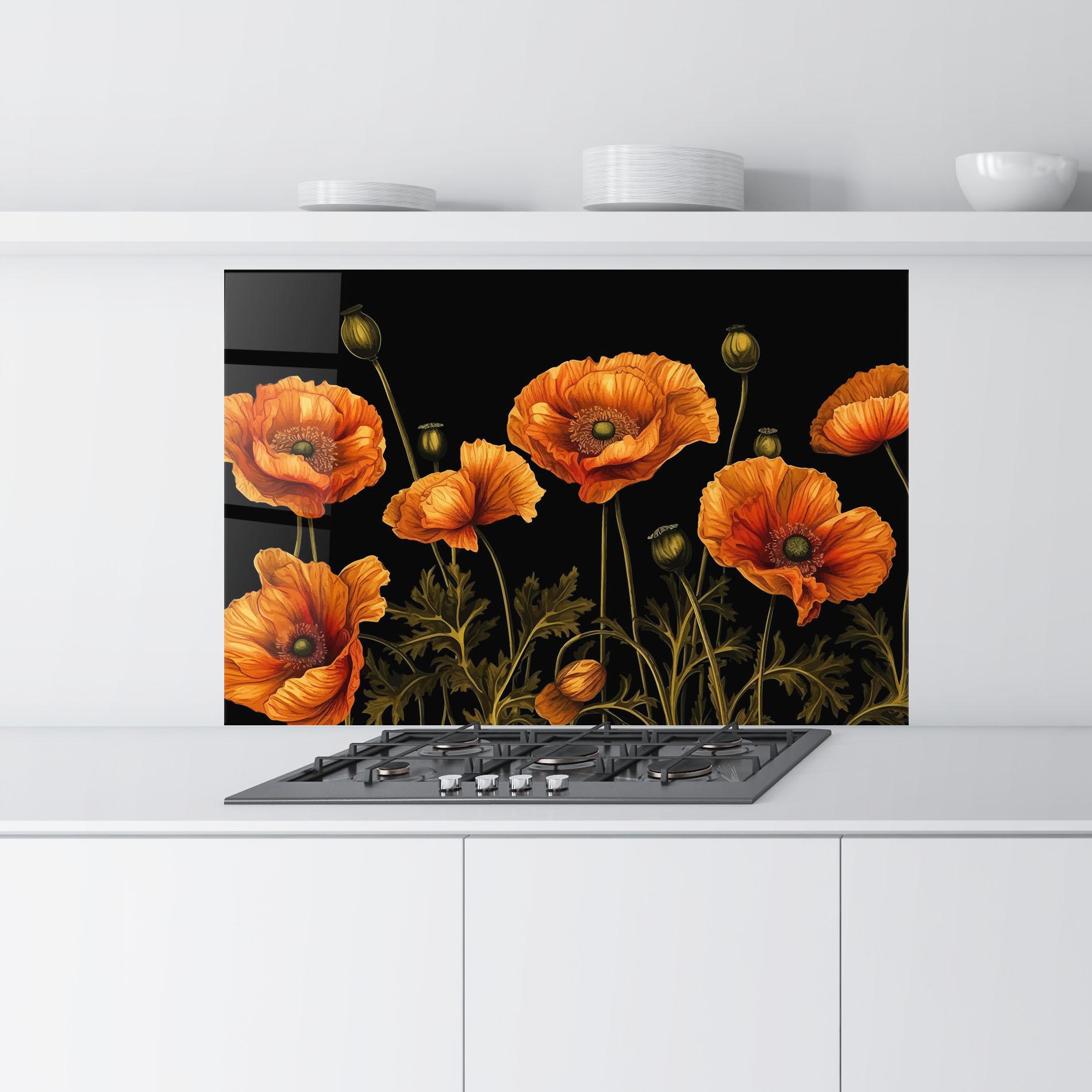 Küchenrückwand Glas Orange Poppies mockup 9