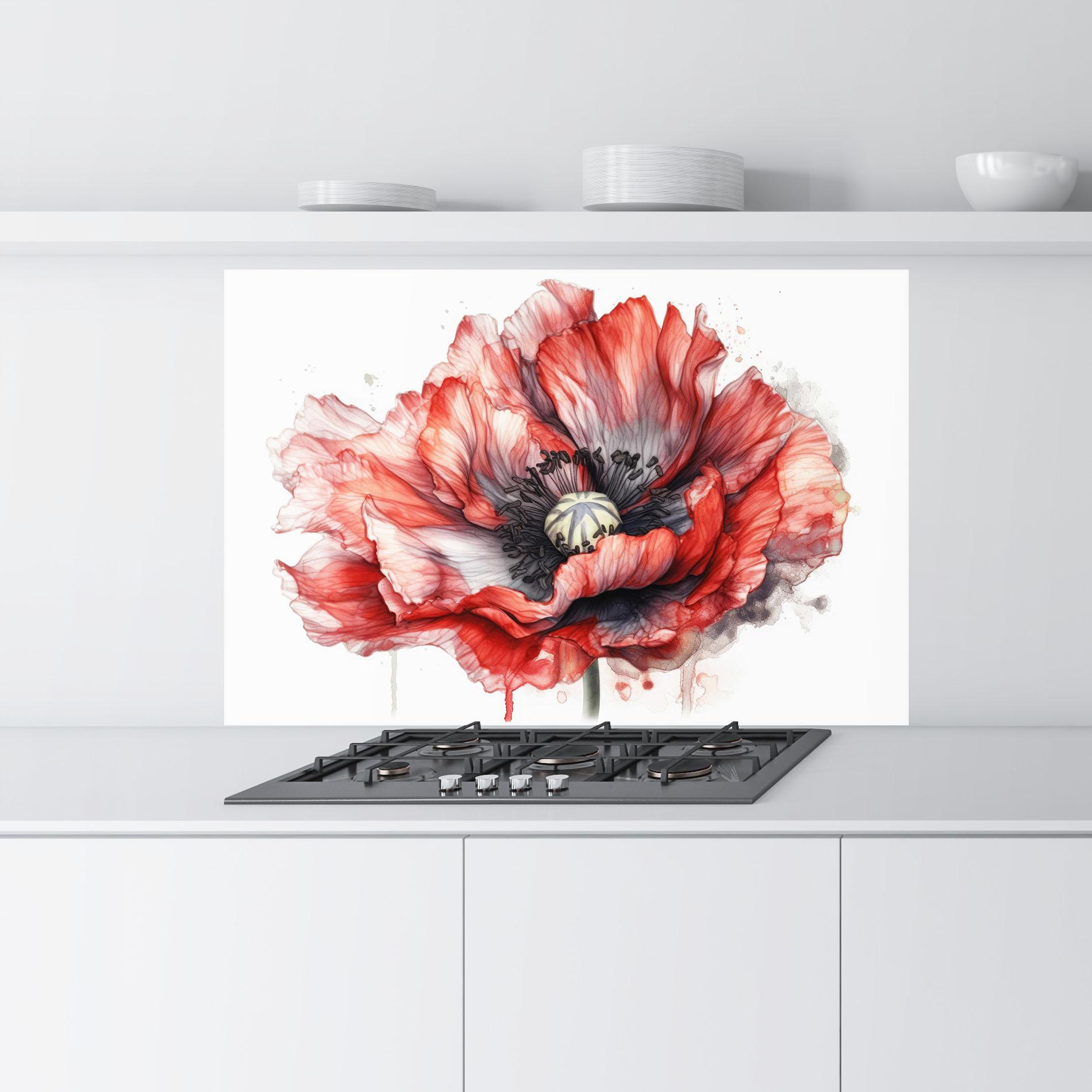 Küchenrückwand Glas Painted Red Poppy mockup 9