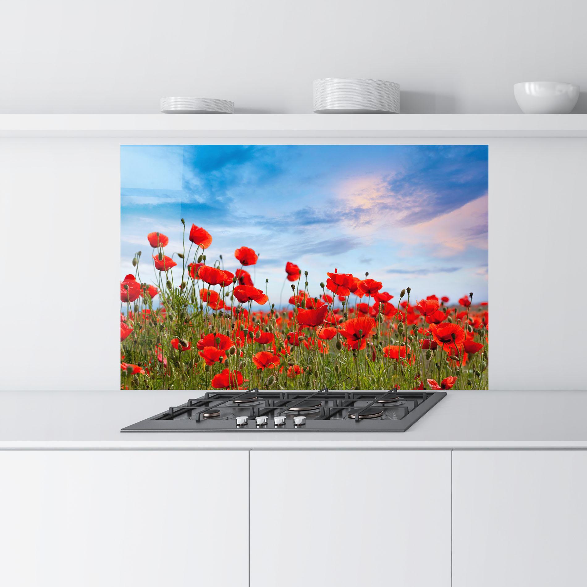 Küchenrückwand Glas Poppy Field mockup 9