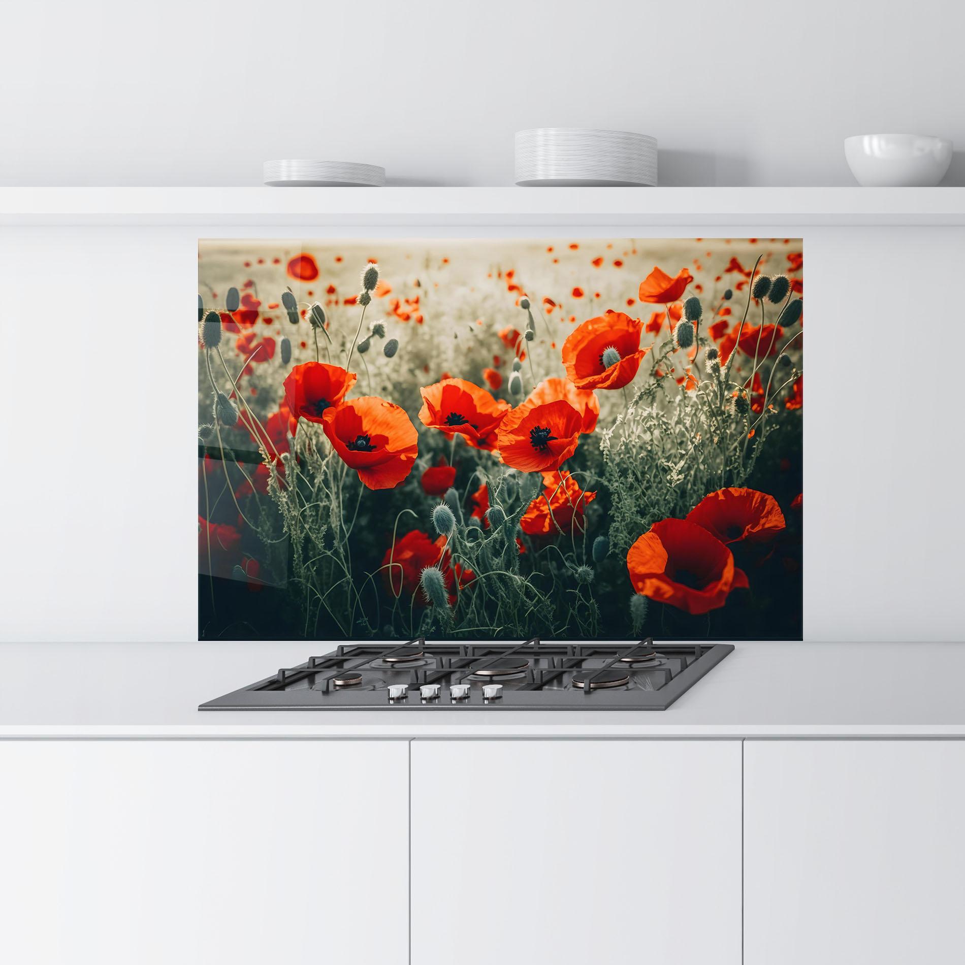 Küchenrückwand Glas Poppy Grass Field mockup 9