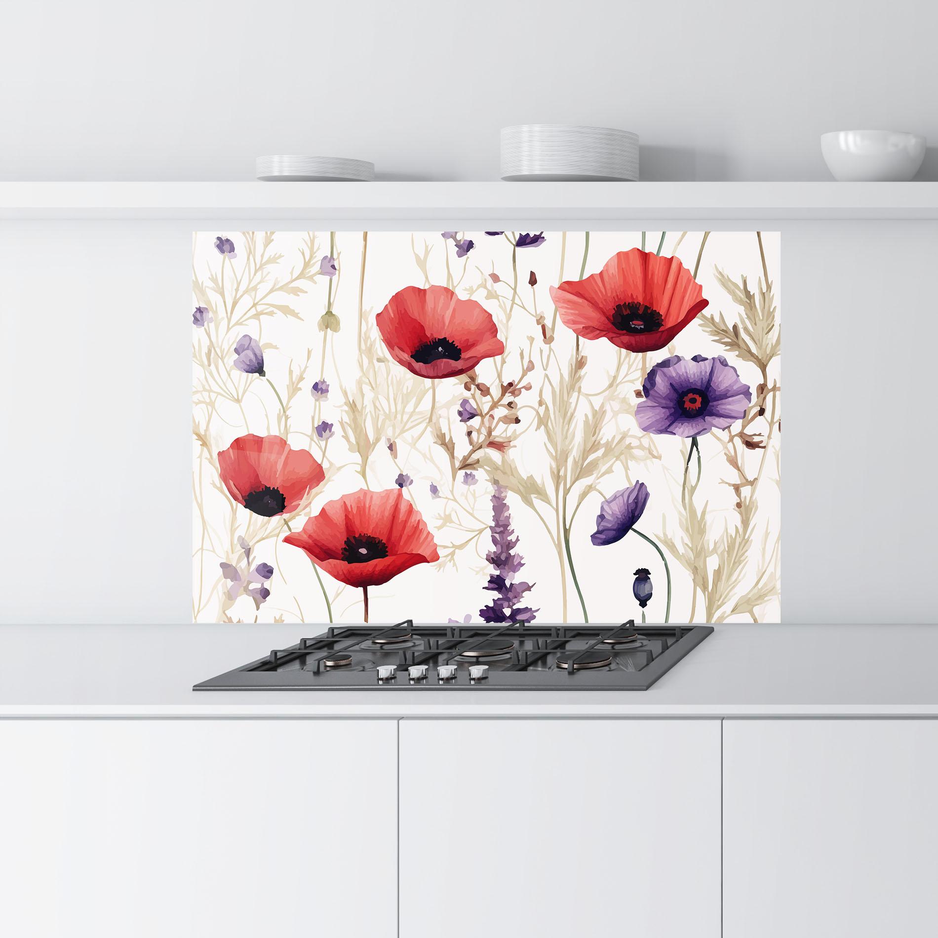 Küchenrückwand Glas Poppy Red Purple mockup 9