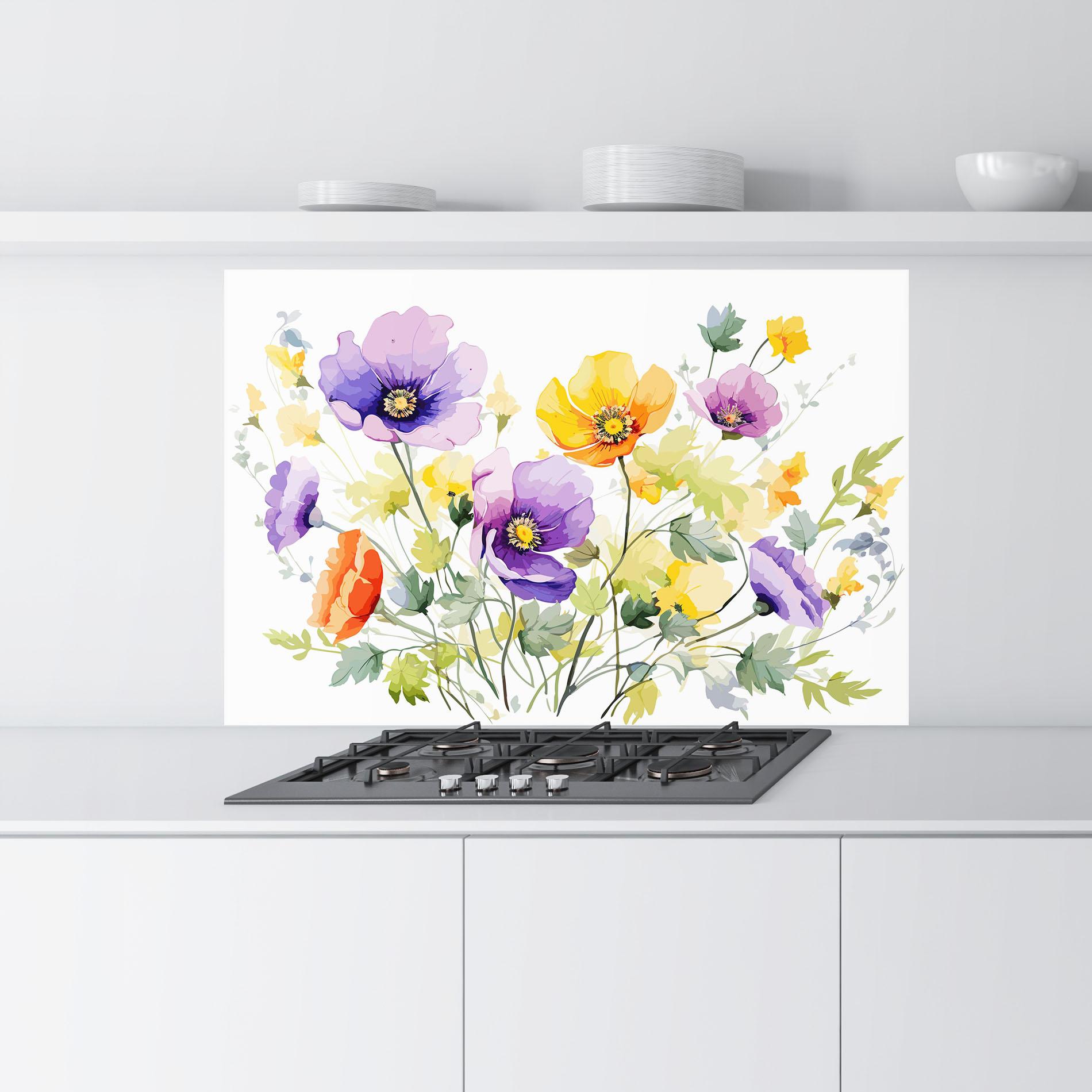 Küchenrückwand Glas Purple Orange Poppy mockup 9