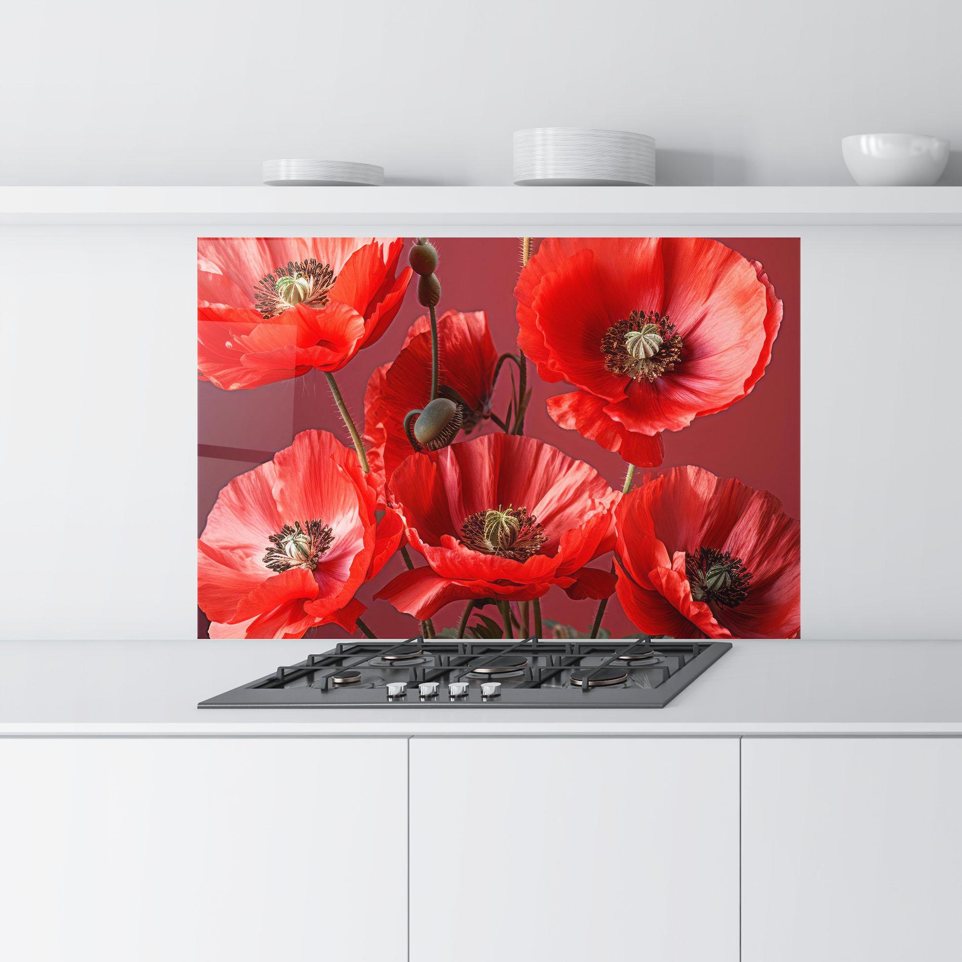 Küchenrückwand Glas Red Poppies mockup 9