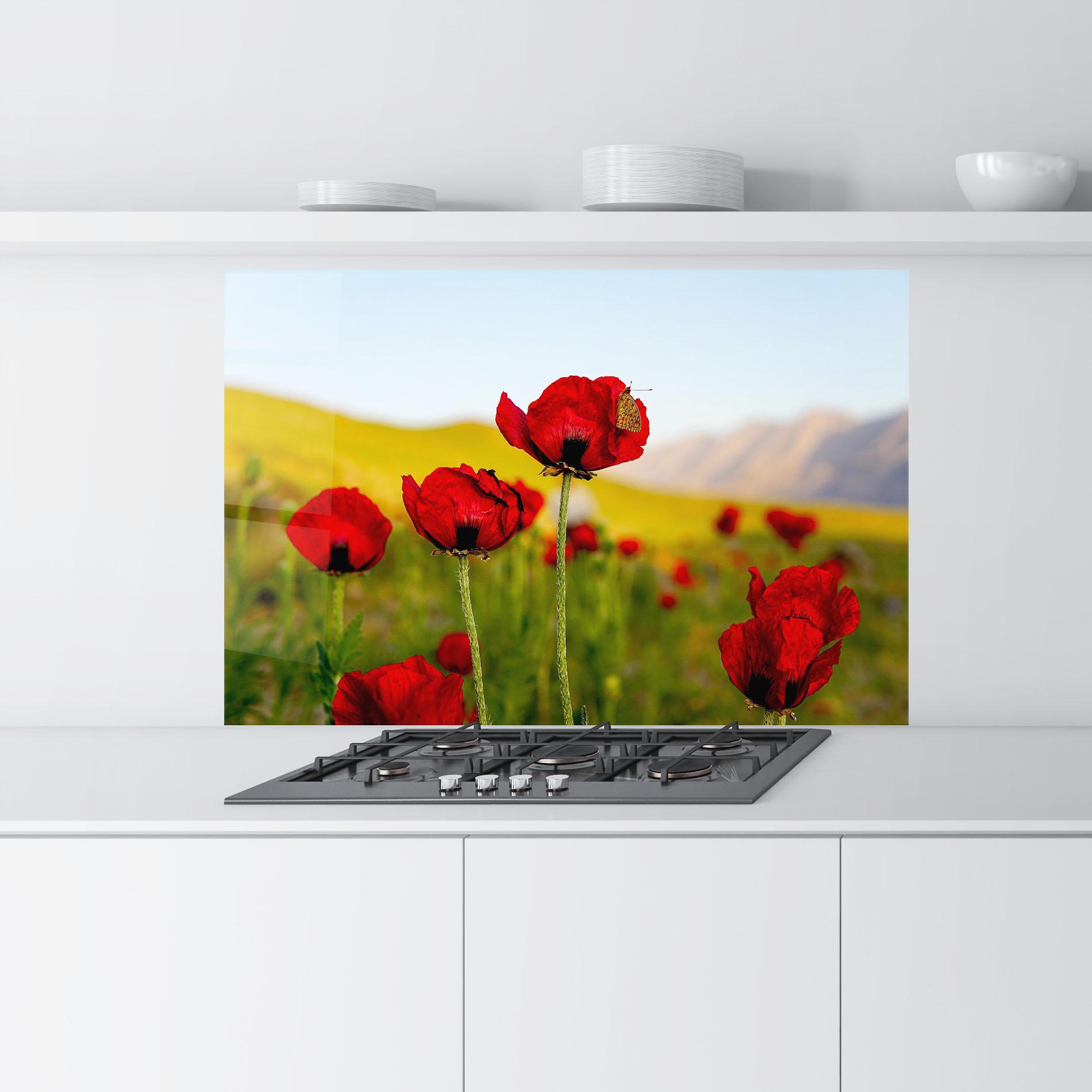 Küchenrückwand Glas Wild Beautiful Poppies mockup 9